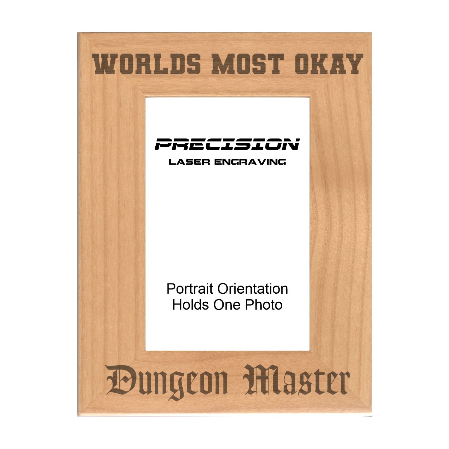 Worlds Most Okay Dungeon Master Picture Frame, Engraved Natural Wood Photo Frame, 4x6 5x7 8x10, DND Gifts