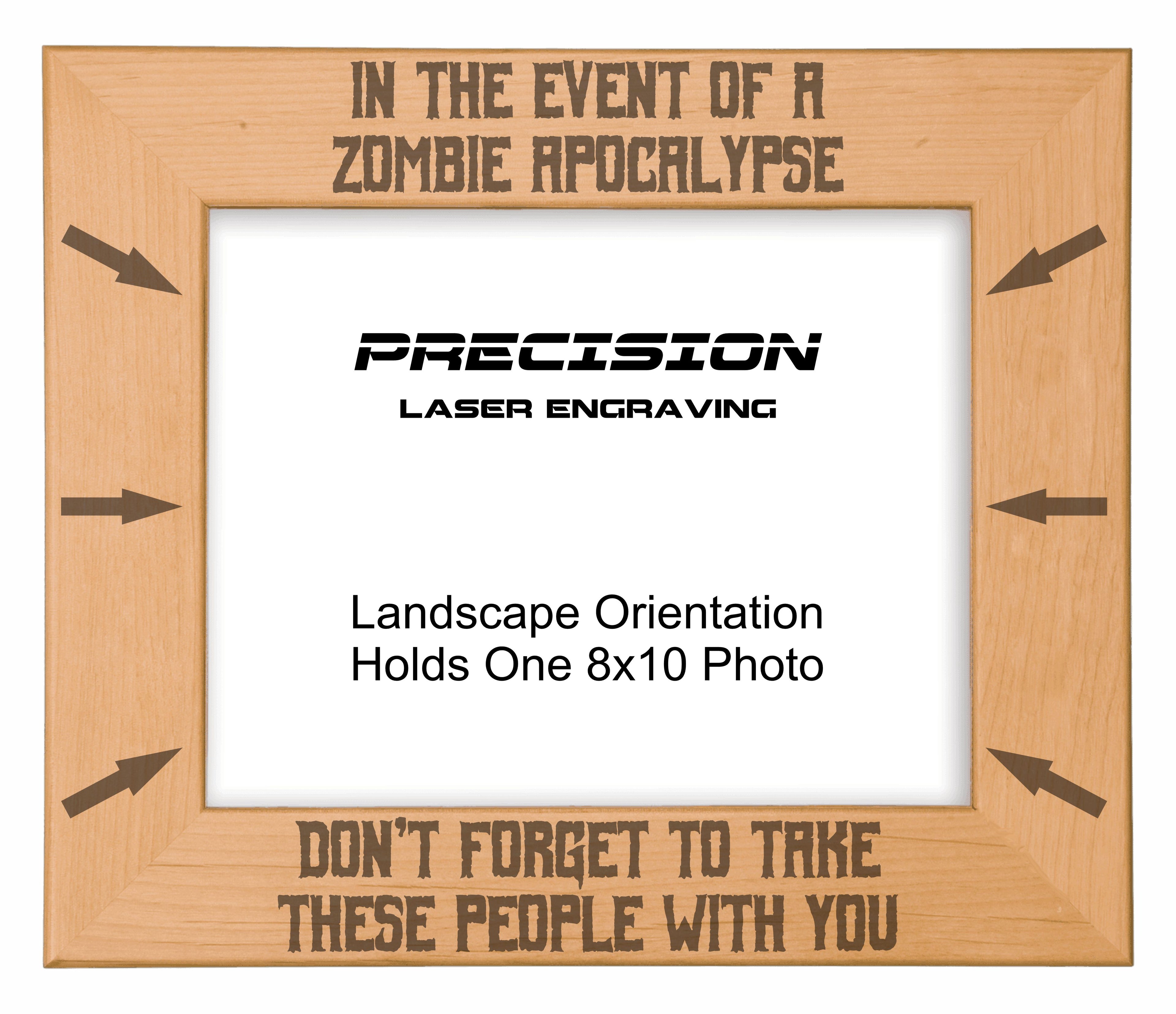Funny Zombie Apocalypse Picture Frame, Engraved Natural Wood Photo Frame, 4x6 5x7 8x10