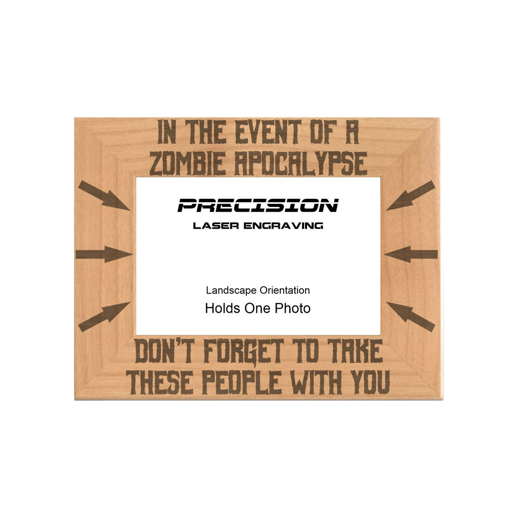 Funny Zombie Apocalypse Picture Frame, Engraved Natural Wood Photo Frame, 4x6 5x7 8x10