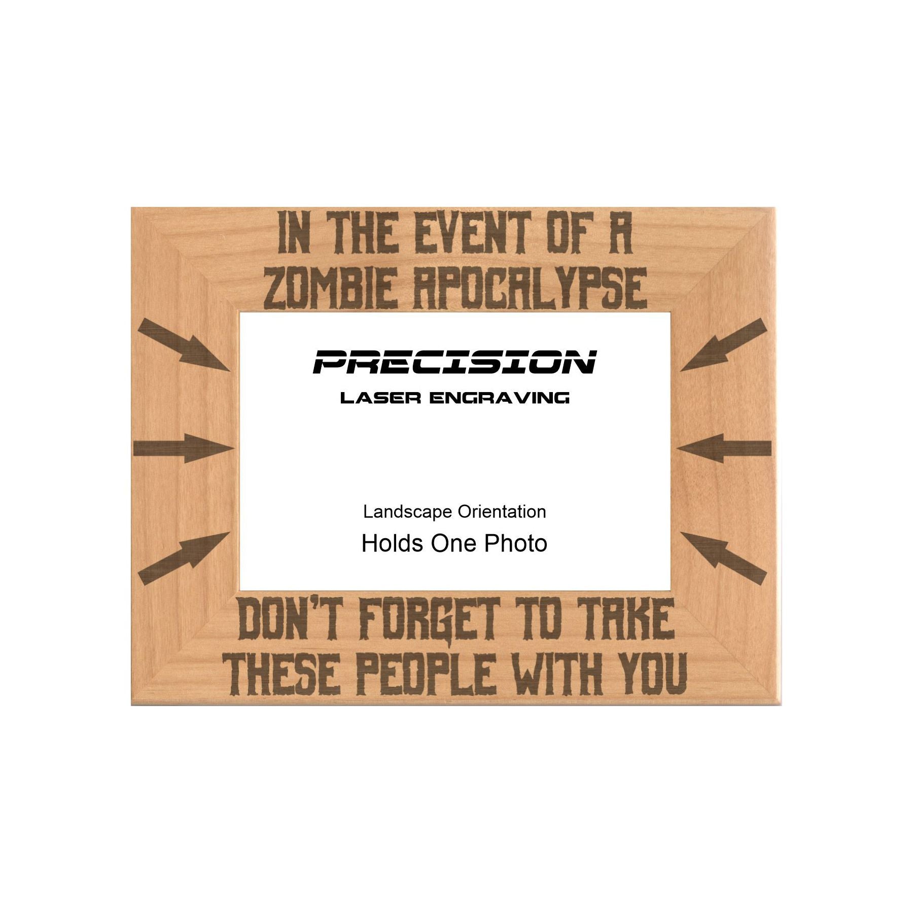 Funny Zombie Apocalypse Picture Frame, Engraved Natural Wood Photo Frame, 4x6 5x7 8x10