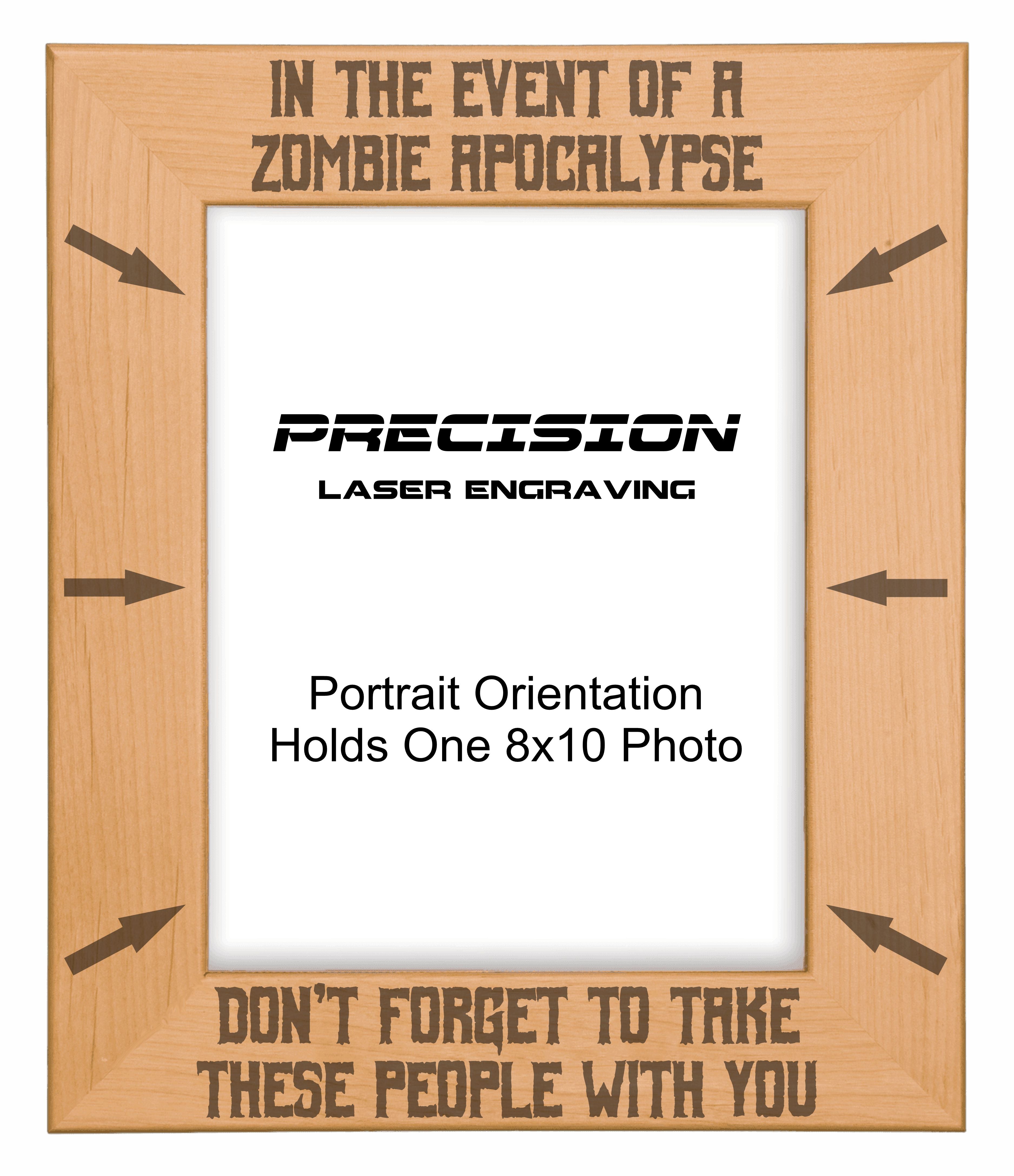 Funny Zombie Apocalypse Picture Frame, Engraved Natural Wood Photo Frame, 4x6 5x7 8x10