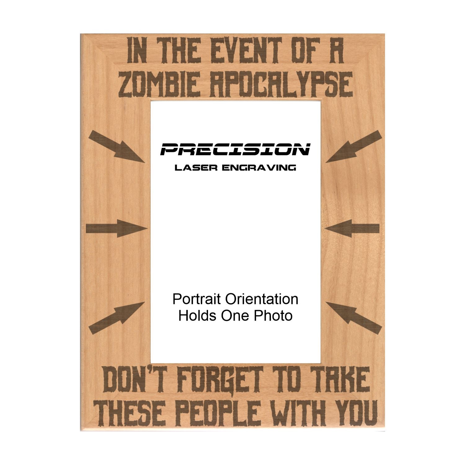 Funny Zombie Apocalypse Picture Frame, Engraved Natural Wood Photo Frame, 4x6 5x7 8x10