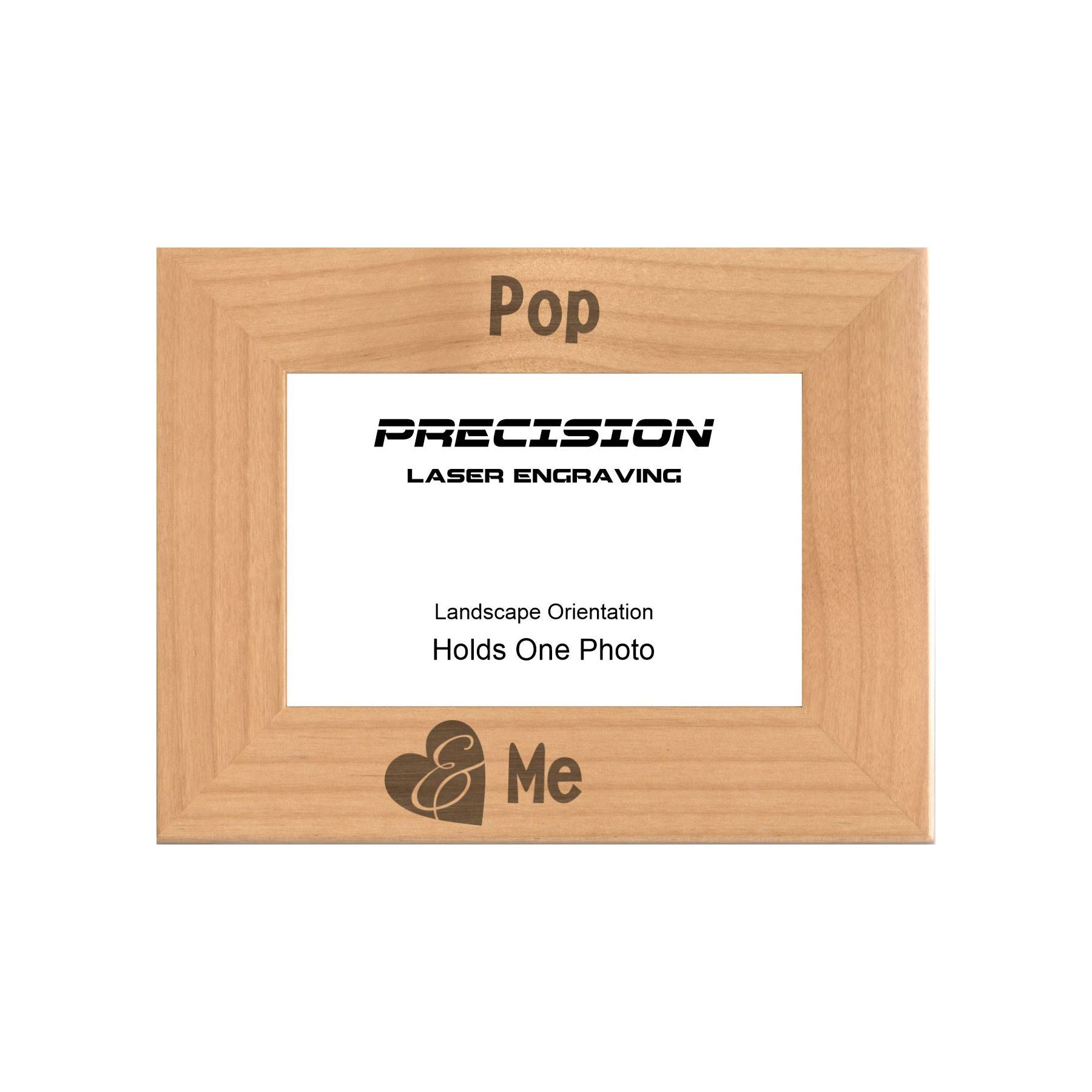 Pop and Me Heart Picture Frame, Engraved Natural Wood Photo Frame, 4x6 5x7 8x10, Grandpa Gift