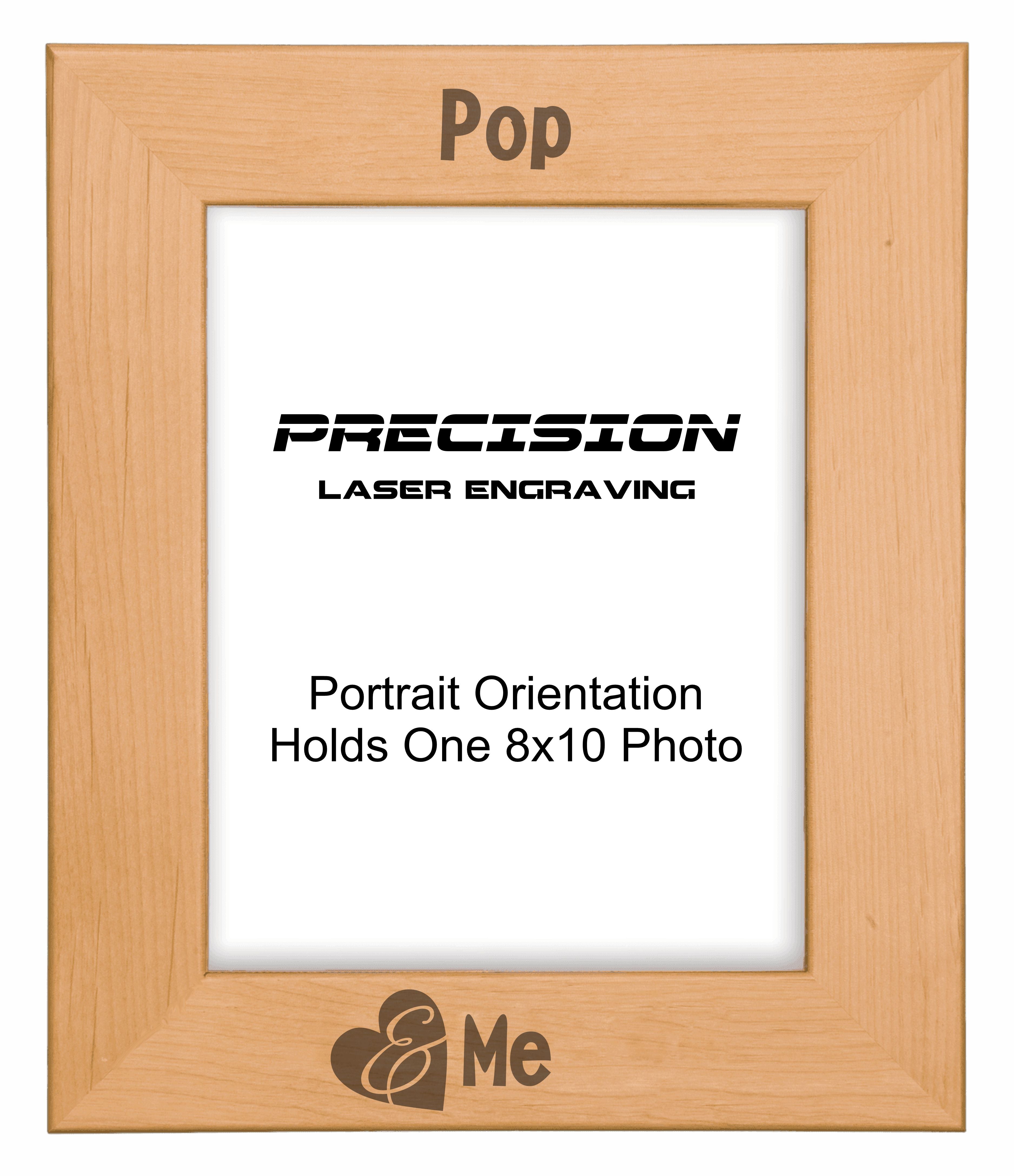 Pop and Me Heart Picture Frame, Engraved Natural Wood Photo Frame, 4x6 5x7 8x10, Grandpa Gift