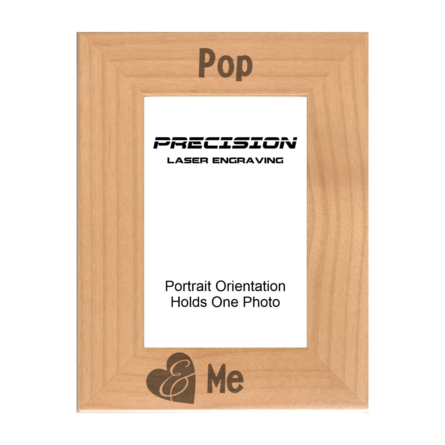 Pop and Me Heart Picture Frame, Engraved Natural Wood Photo Frame, 4x6 5x7 8x10, Grandpa Gift