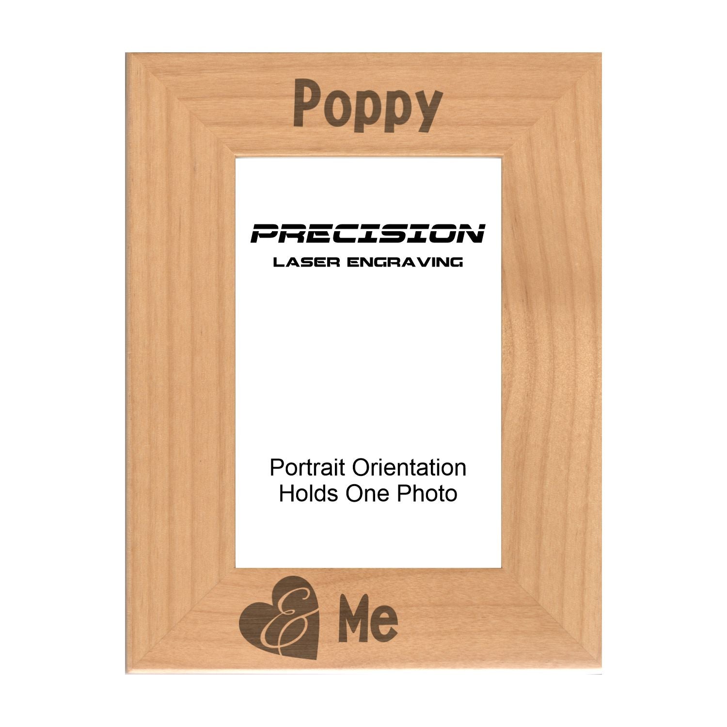 Poppy and Me Heart Picture Frame, Engraved Natural Wood Photo Frame, 4x6 5x7 8x10, Grandpa Gift