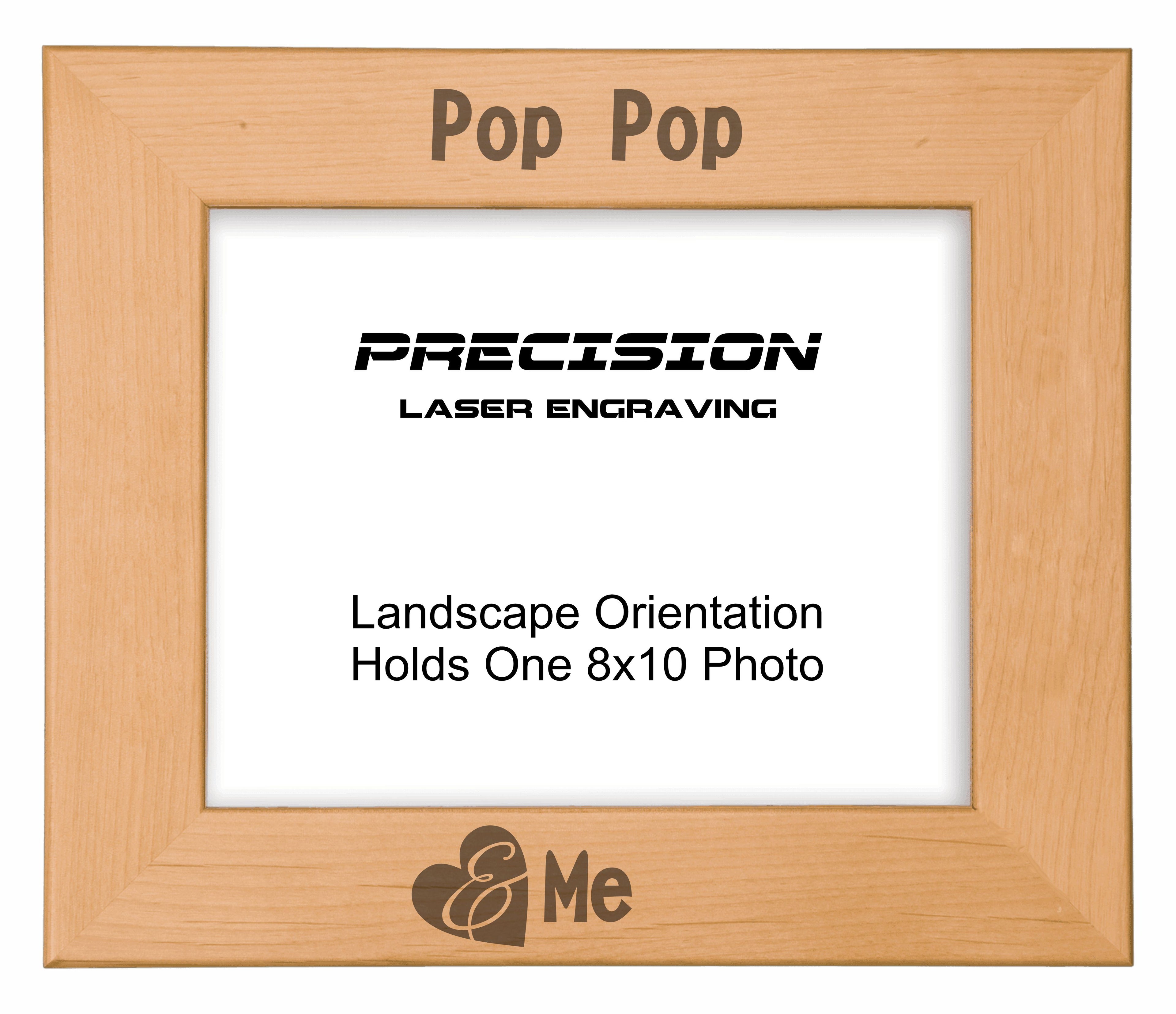 Pop Pop and Me Heart Picture Frame, Engraved Natural Wood Photo Frame, 4x6 5x7 8x10, Grandpa Gift