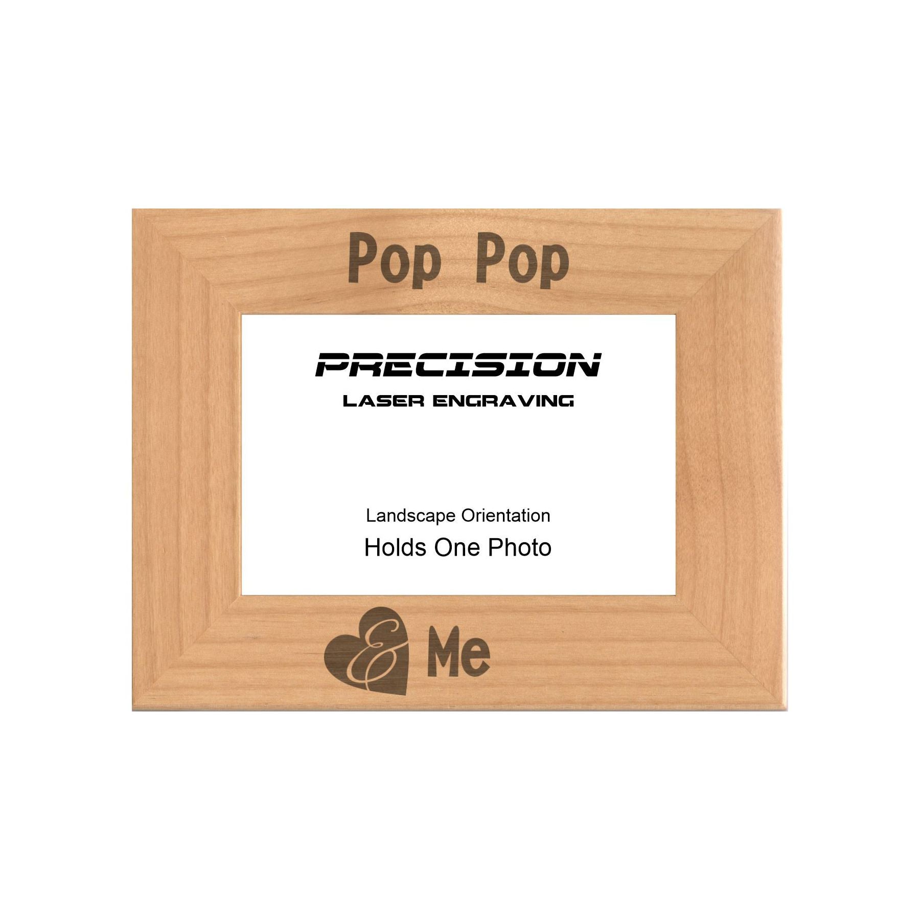 Pop Pop and Me Heart Picture Frame, Engraved Natural Wood Photo Frame, 4x6 5x7 8x10, Grandpa Gift