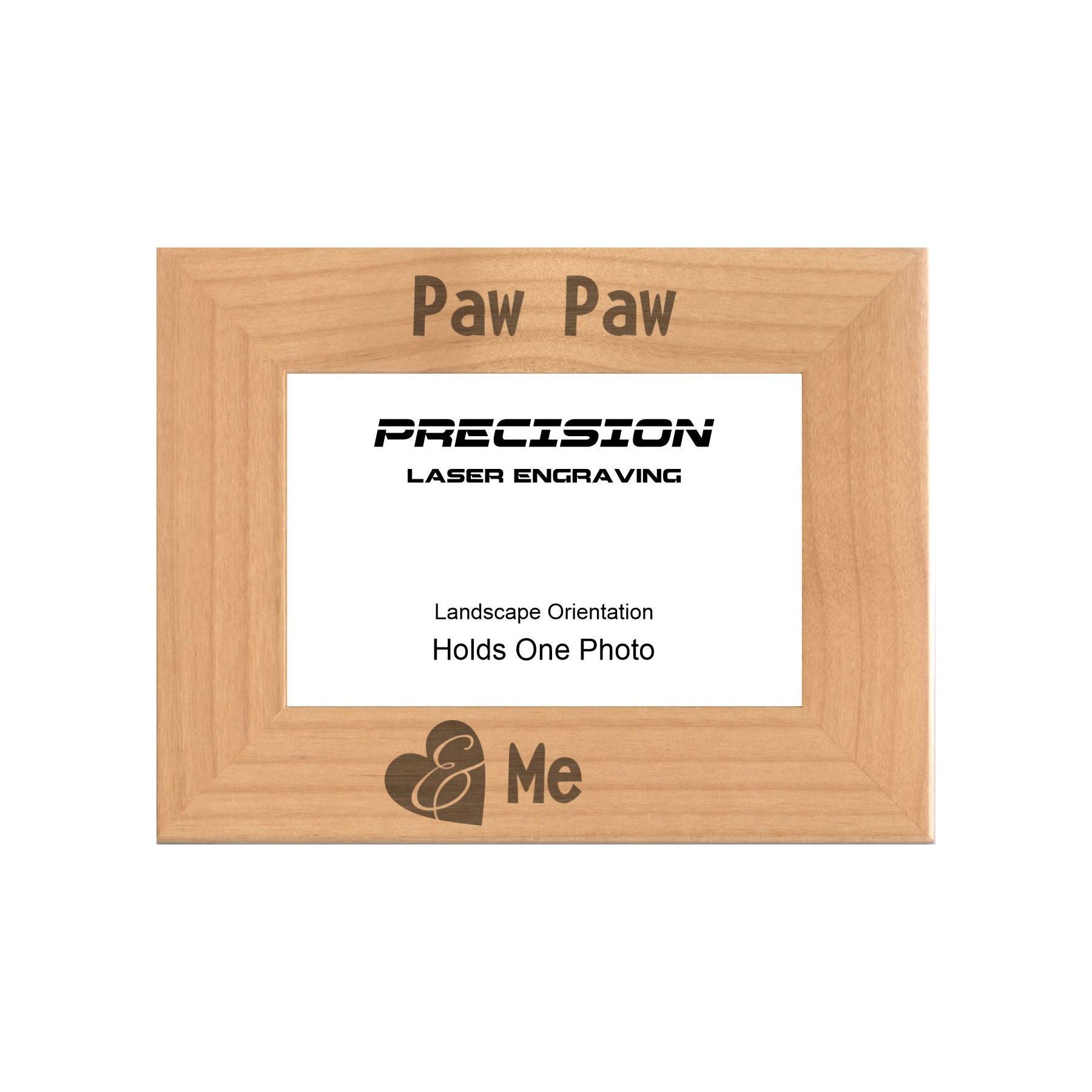 Paw Paw and Me Heart Picture Frame, Engraved Natural Wood Photo Frame, 4x6 5x7 8x10, Grandpa Gift