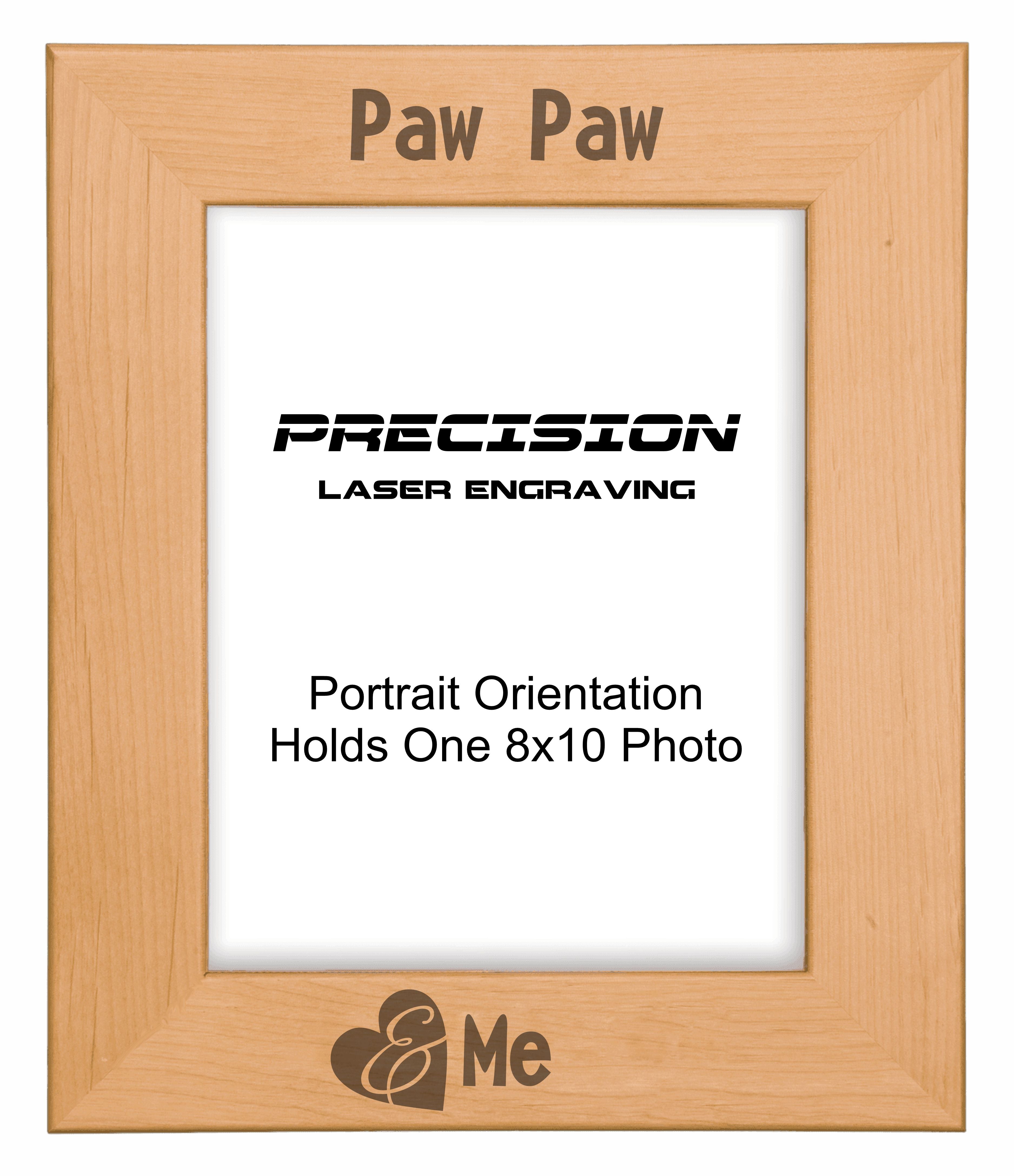 Paw Paw and Me Heart Picture Frame, Engraved Natural Wood Photo Frame, 4x6 5x7 8x10, Grandpa Gift