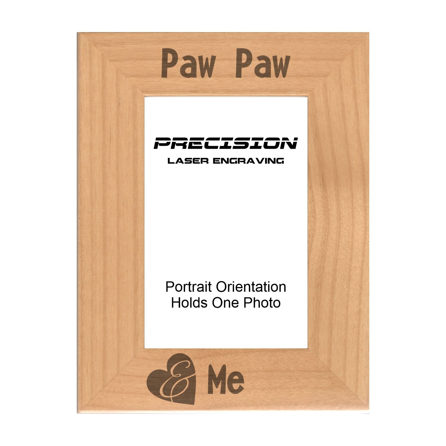 Paw Paw and Me Heart Picture Frame, Engraved Natural Wood Photo Frame, 4x6 5x7 8x10, Grandpa Gift