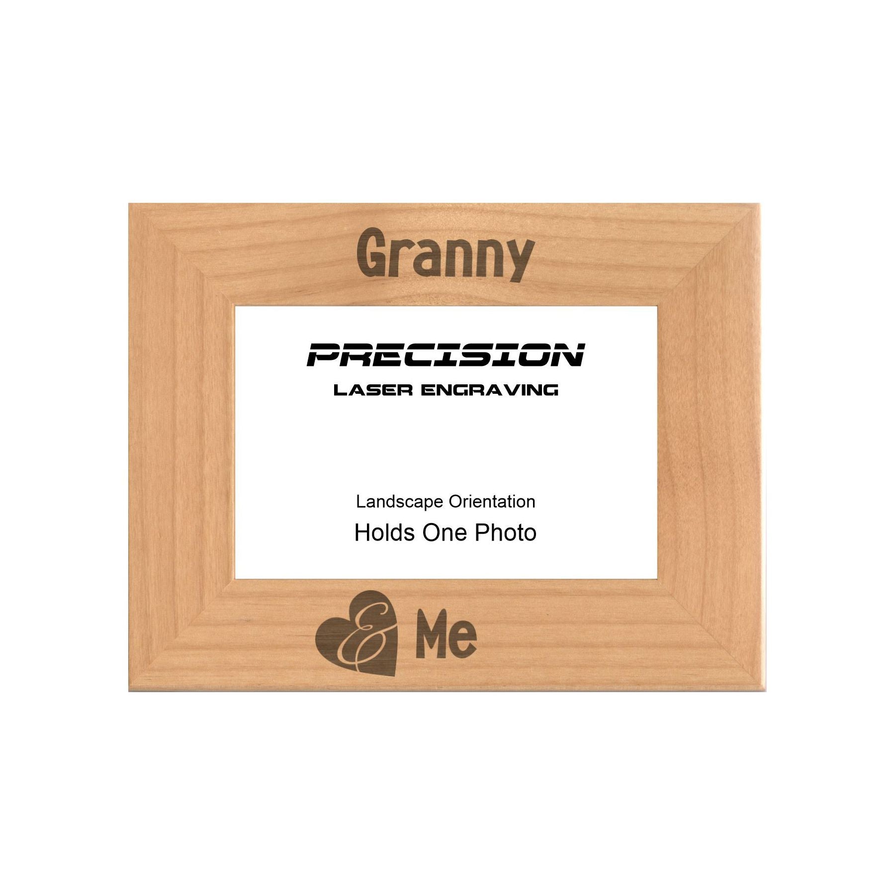 Granny and Me Heart Picture Frame, Engraved Natural Wood Photo Frame, 4x6 5x7 8x10, Grandma Gift