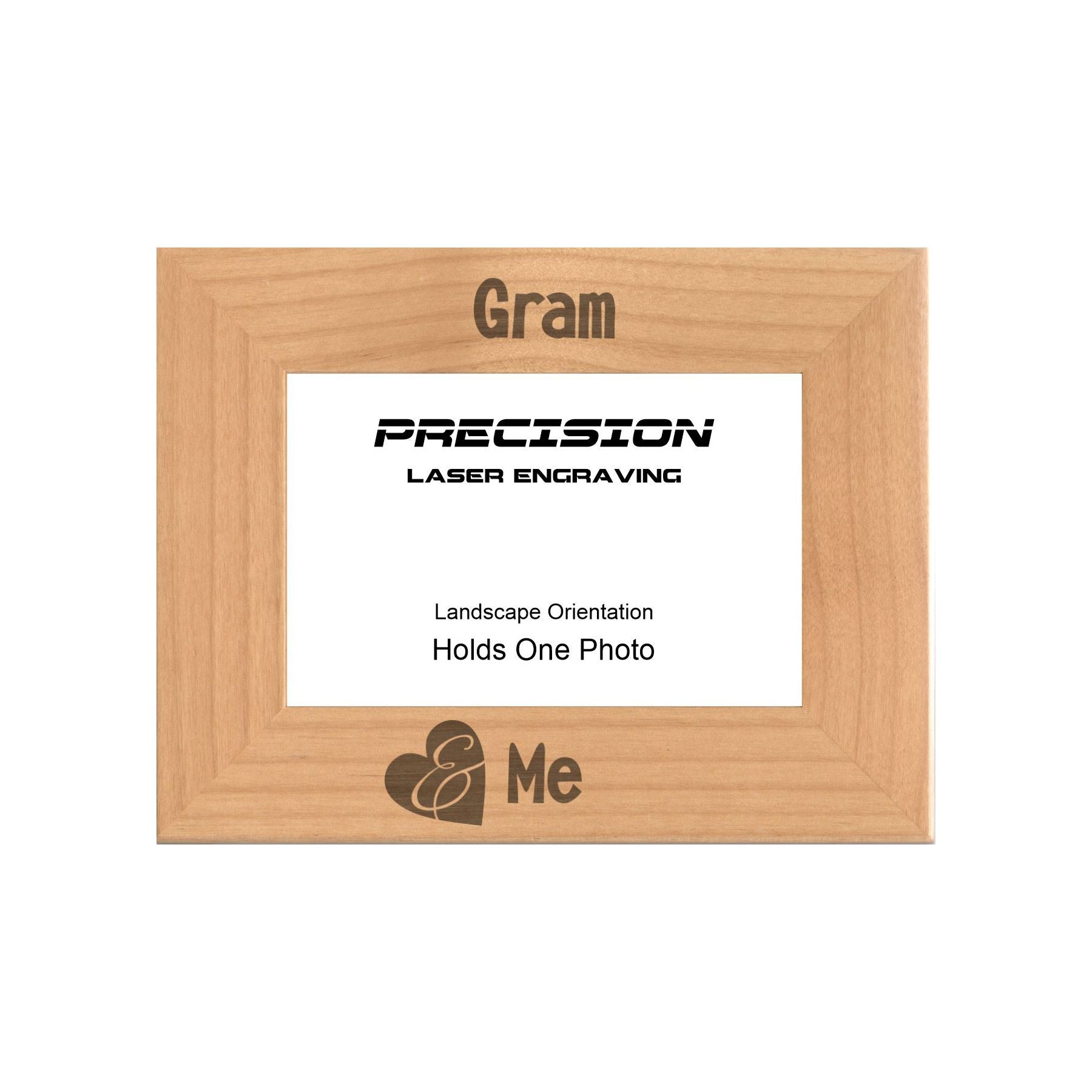 Gram and Me Heart Picture Frame, Engraved Natural Wood Photo Frame, 4x6 5x7 8x10, Grandma Gift