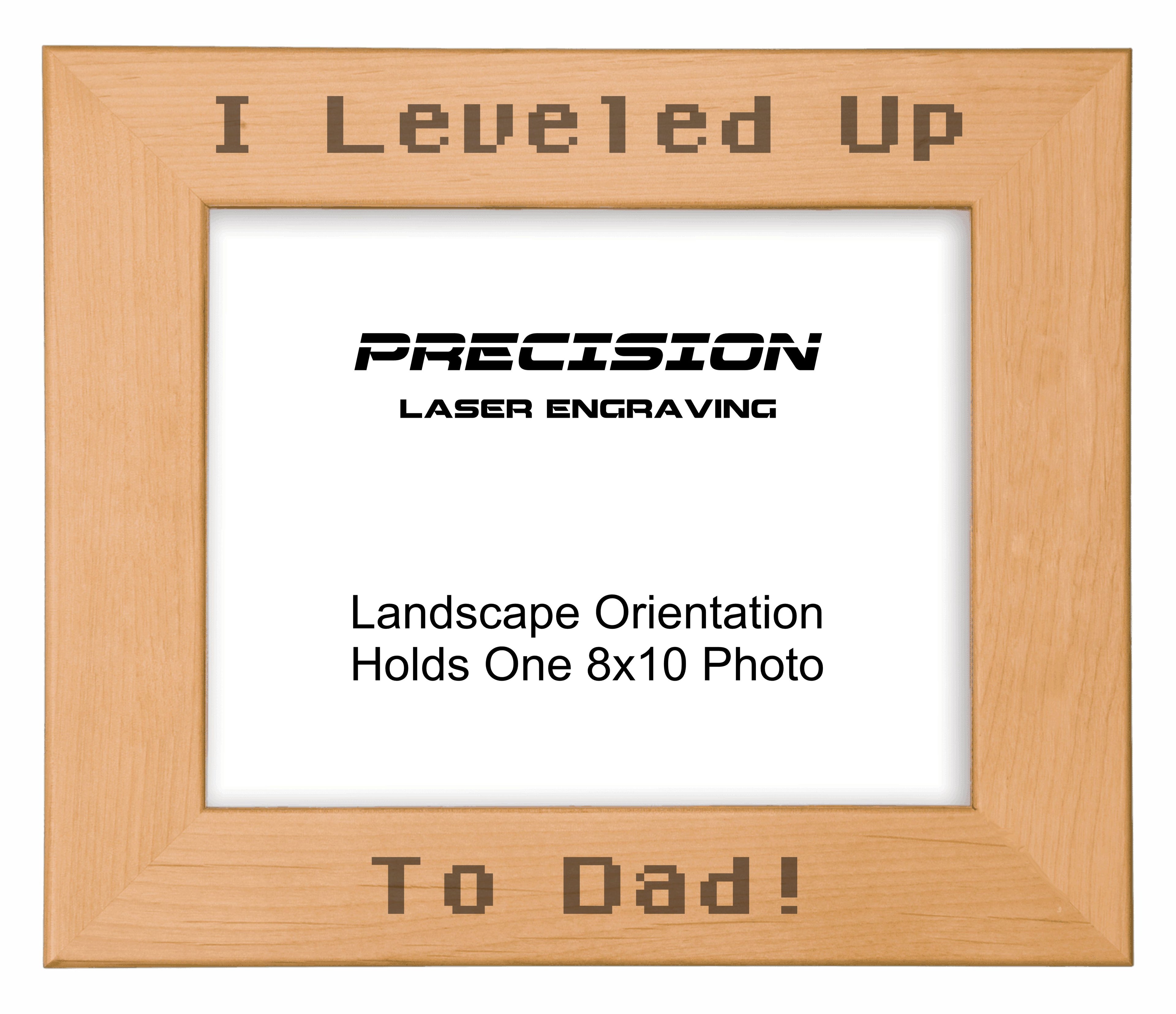 I leveled up to Dad Picture Frame, Engraved Natural Wood Photo Frame, 4x6 5x7 8x10, Gamer Gift