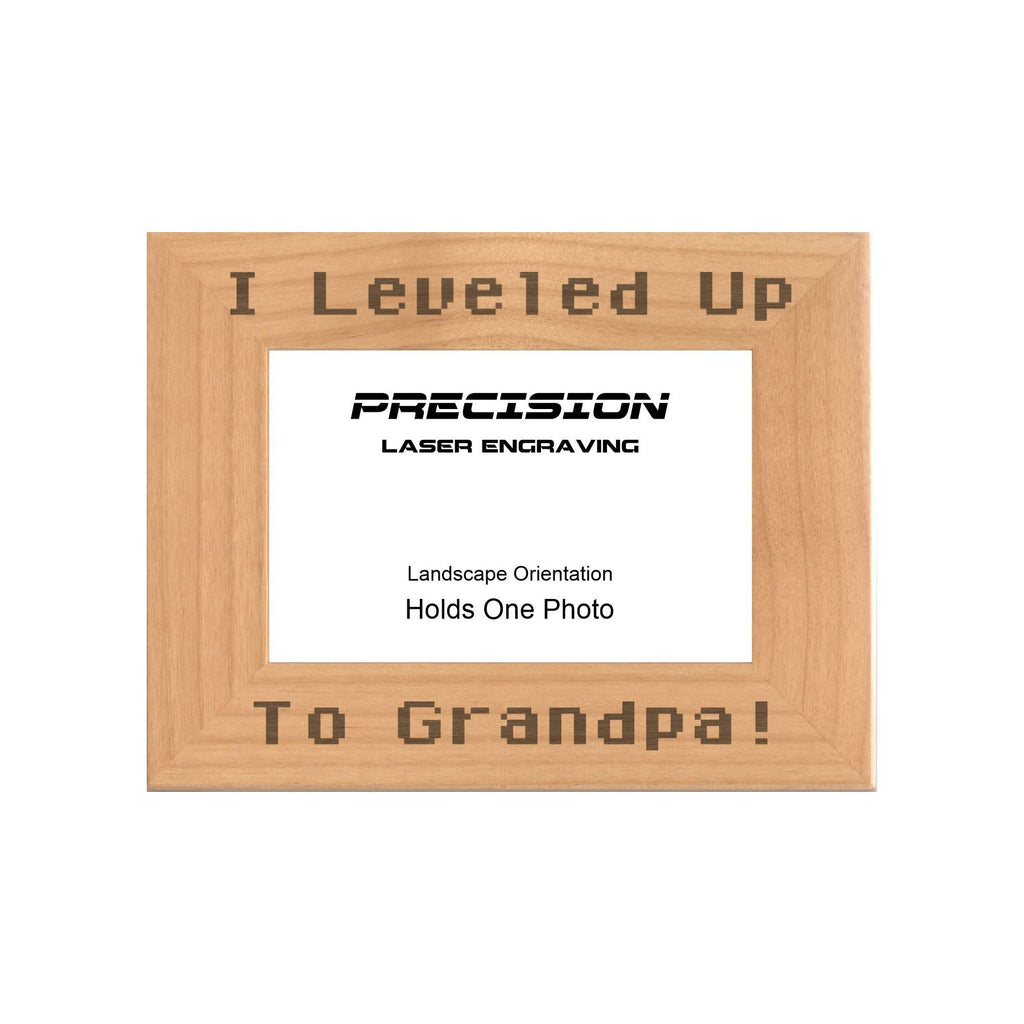 I leveled up to Grandpa Picture Frame, Engraved Natural Wood Photo Frame, 4x6 5x7 8x10, Gamer Gift