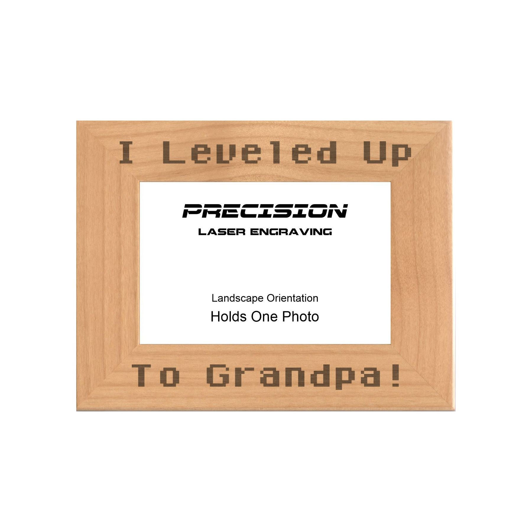 I leveled up to Grandpa Picture Frame, Engraved Natural Wood Photo Frame, 4x6 5x7 8x10, Gamer Gift