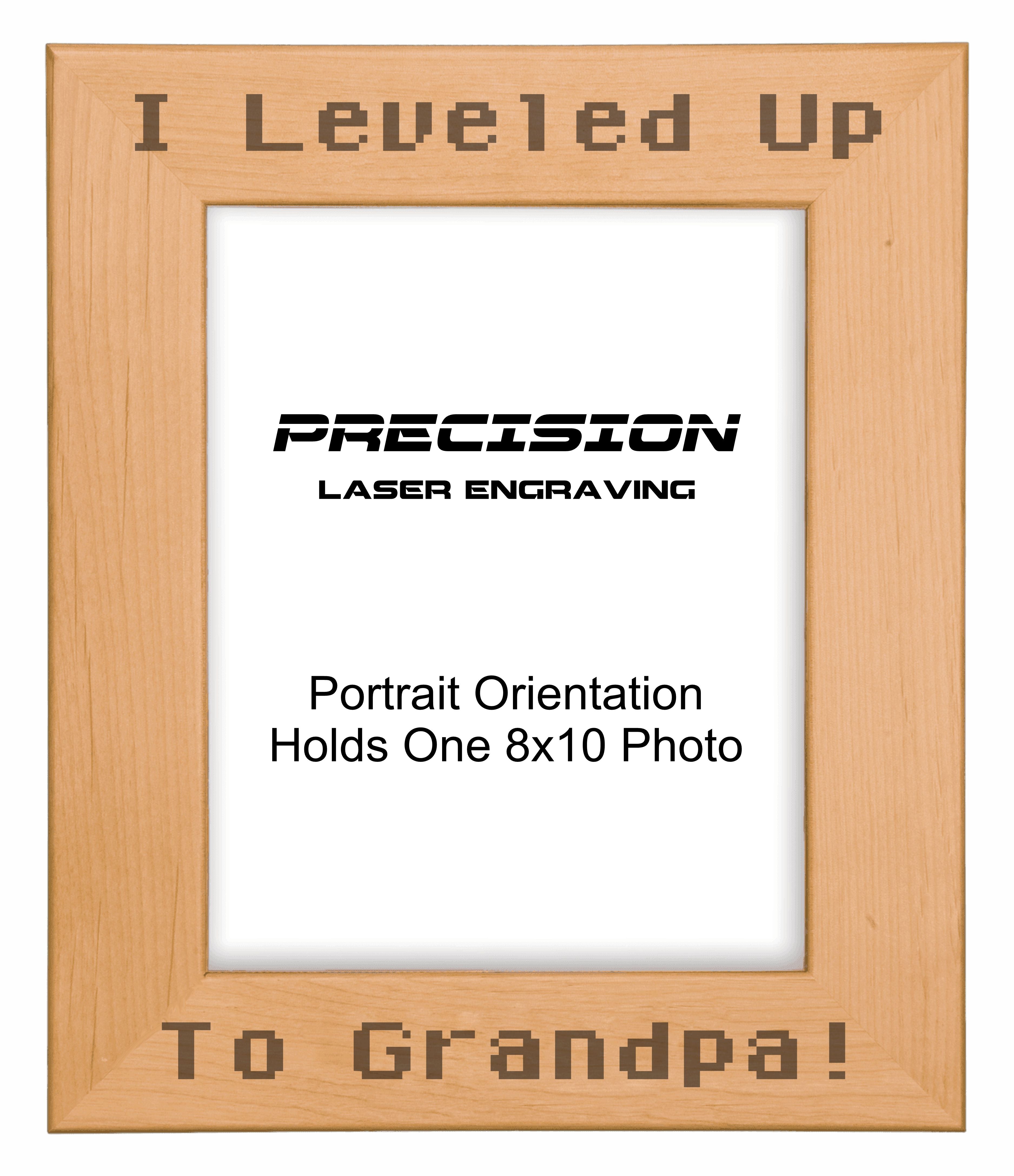 I leveled up to Grandpa Picture Frame, Engraved Natural Wood Photo Frame, 4x6 5x7 8x10, Gamer Gift