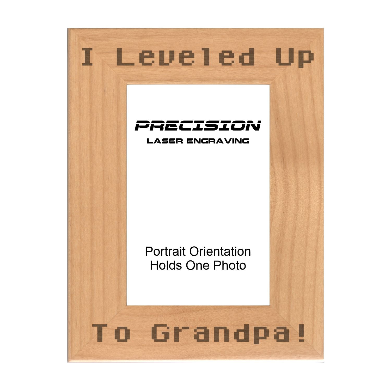 I leveled up to Grandpa Picture Frame, Engraved Natural Wood Photo Frame, 4x6 5x7 8x10, Gamer Gift