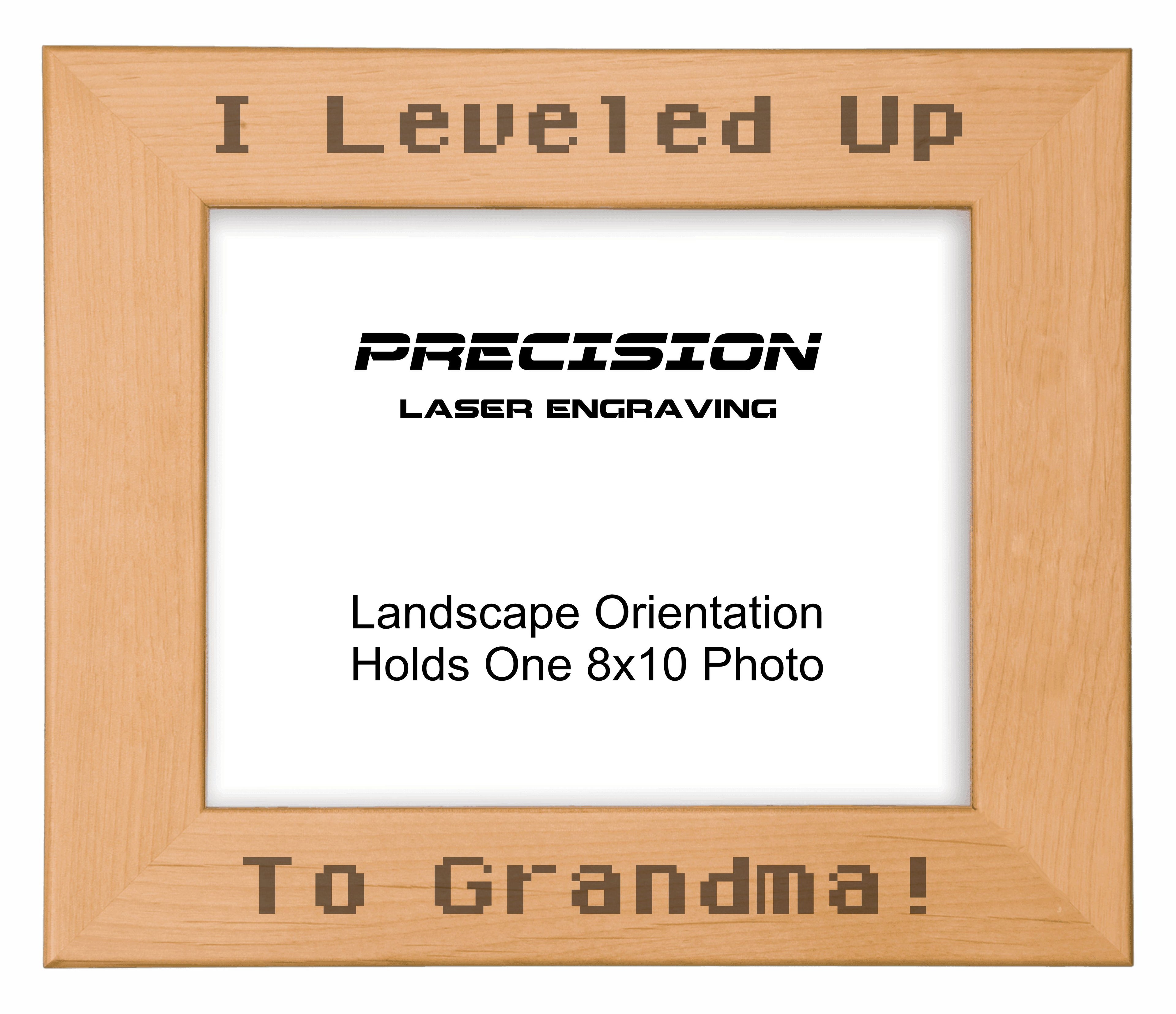 I leveled up to Grandma Picture Frame, Engraved Natural Wood Photo Frame, 4x6 5x7 8x10, Gamer Gift