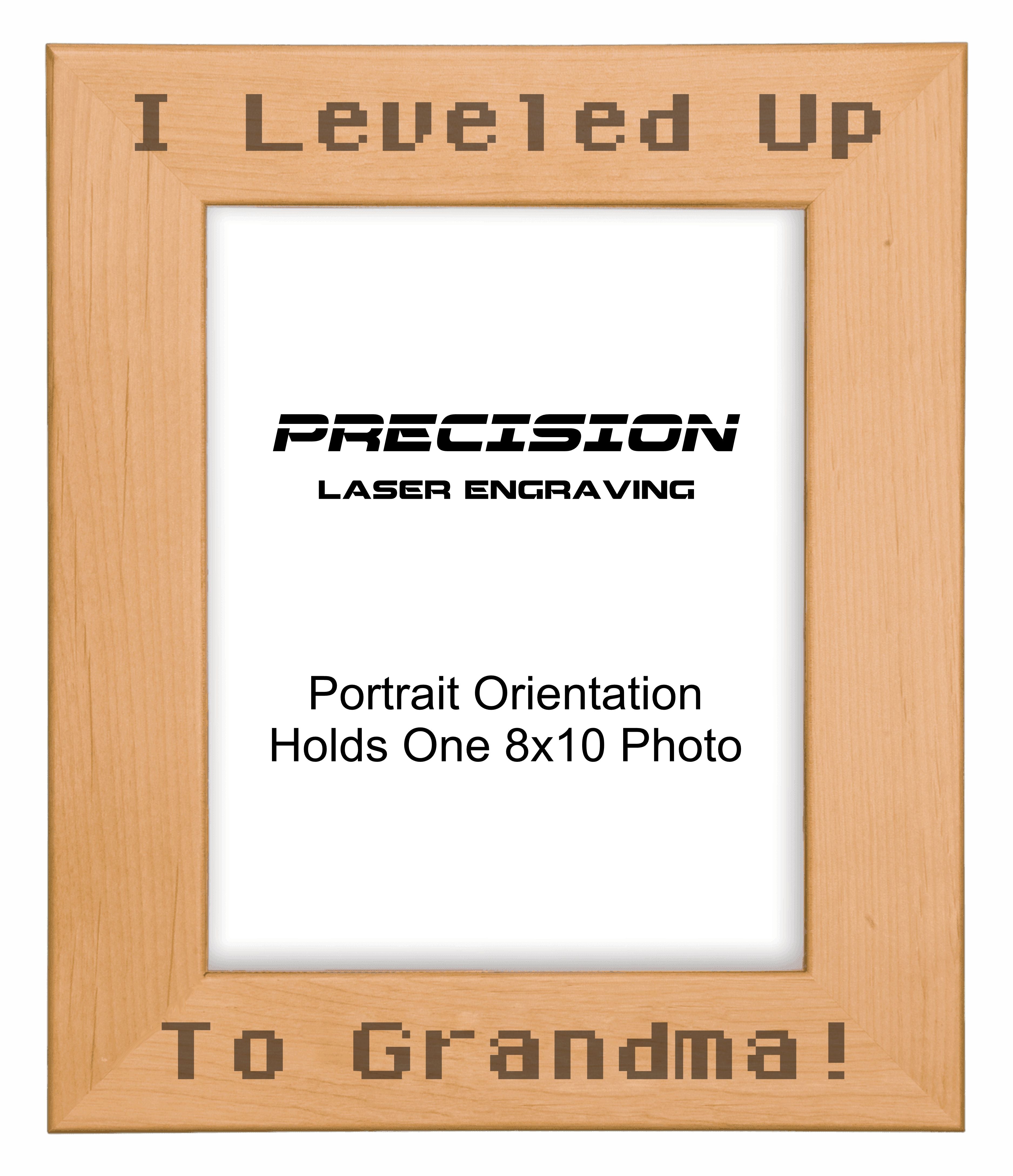 I leveled up to Grandma Picture Frame, Engraved Natural Wood Photo Frame, 4x6 5x7 8x10, Gamer Gift