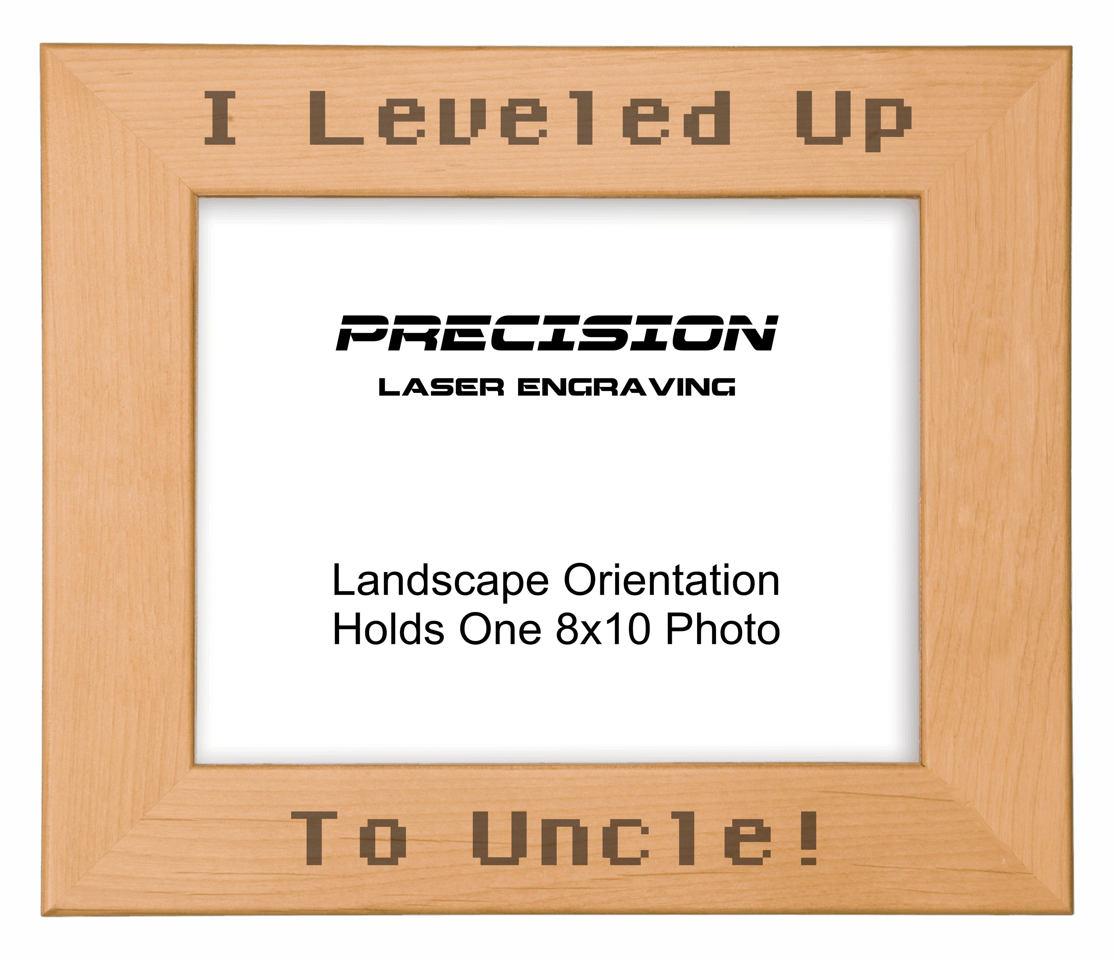 I leveled up to Uncle Picture Frame, Engraved Natural Wood Photo Frame, 4x6 5x7 8x10, Gamer Gift