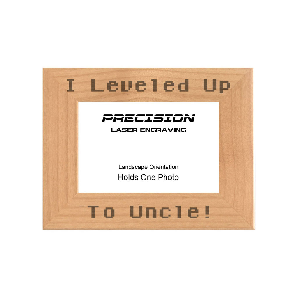 I leveled up to Uncle Picture Frame, Engraved Natural Wood Photo Frame, 4x6 5x7 8x10, Gamer Gift
