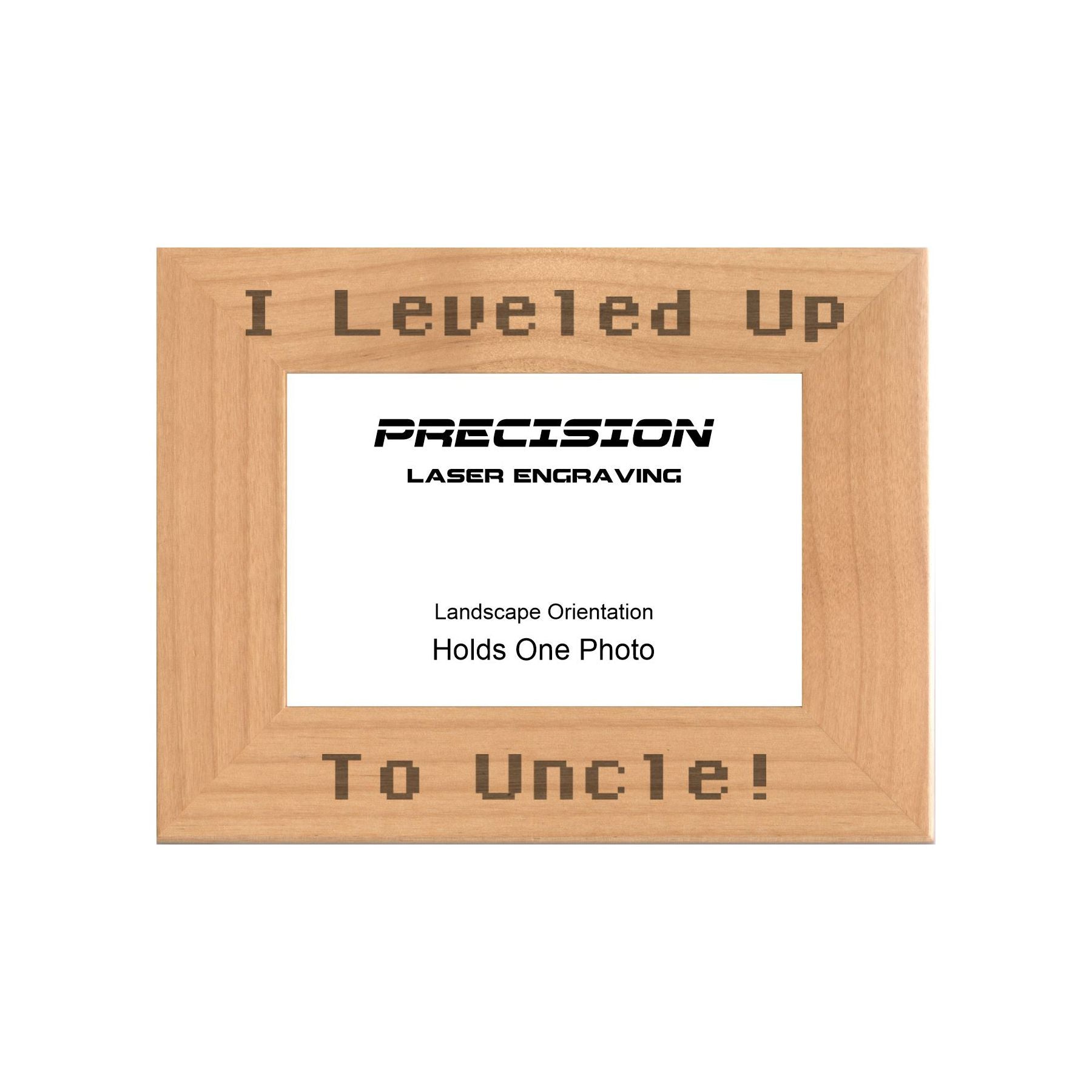 I leveled up to Uncle Picture Frame, Engraved Natural Wood Photo Frame, 4x6 5x7 8x10, Gamer Gift