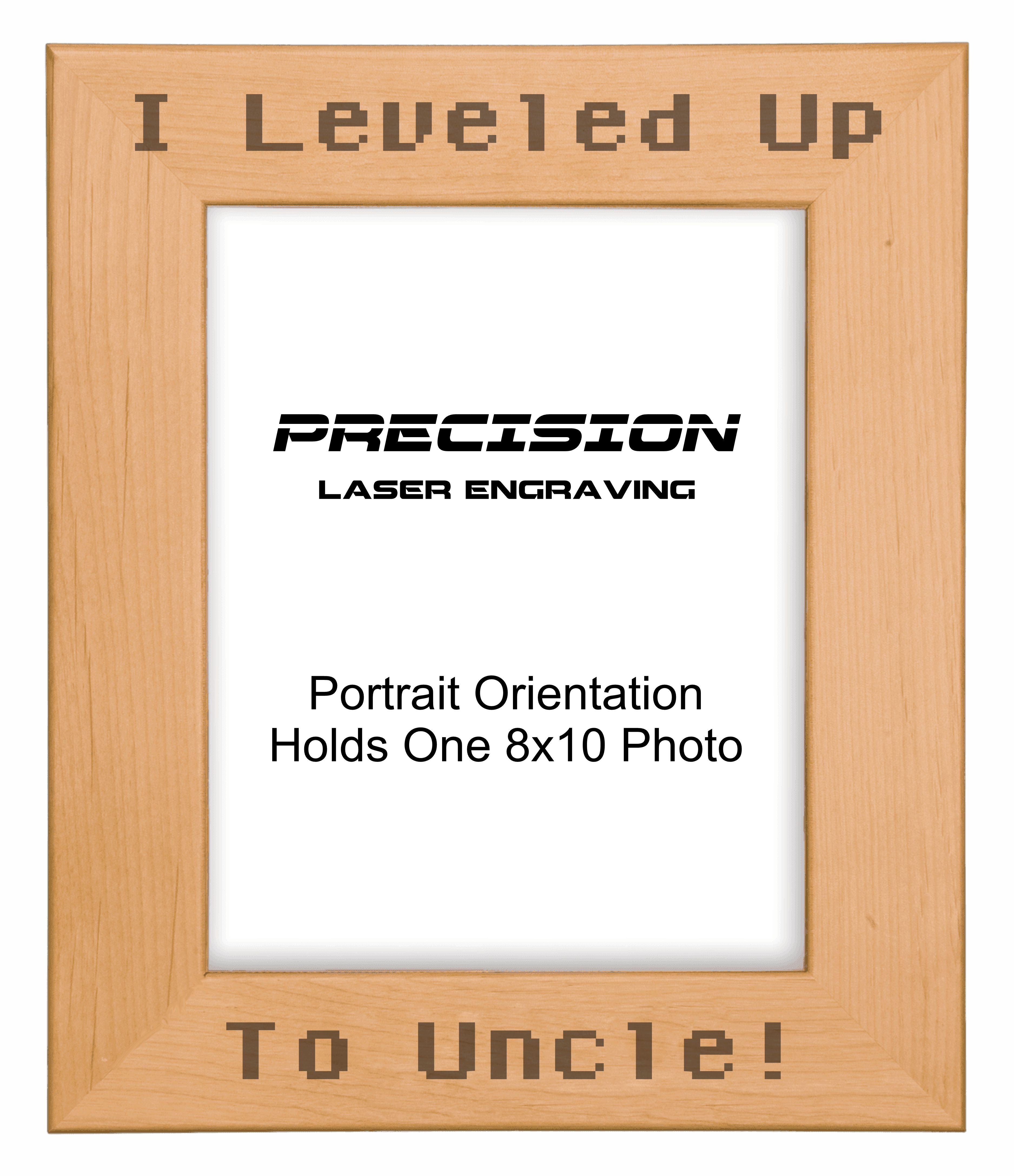 I leveled up to Uncle Picture Frame, Engraved Natural Wood Photo Frame, 4x6 5x7 8x10, Gamer Gift