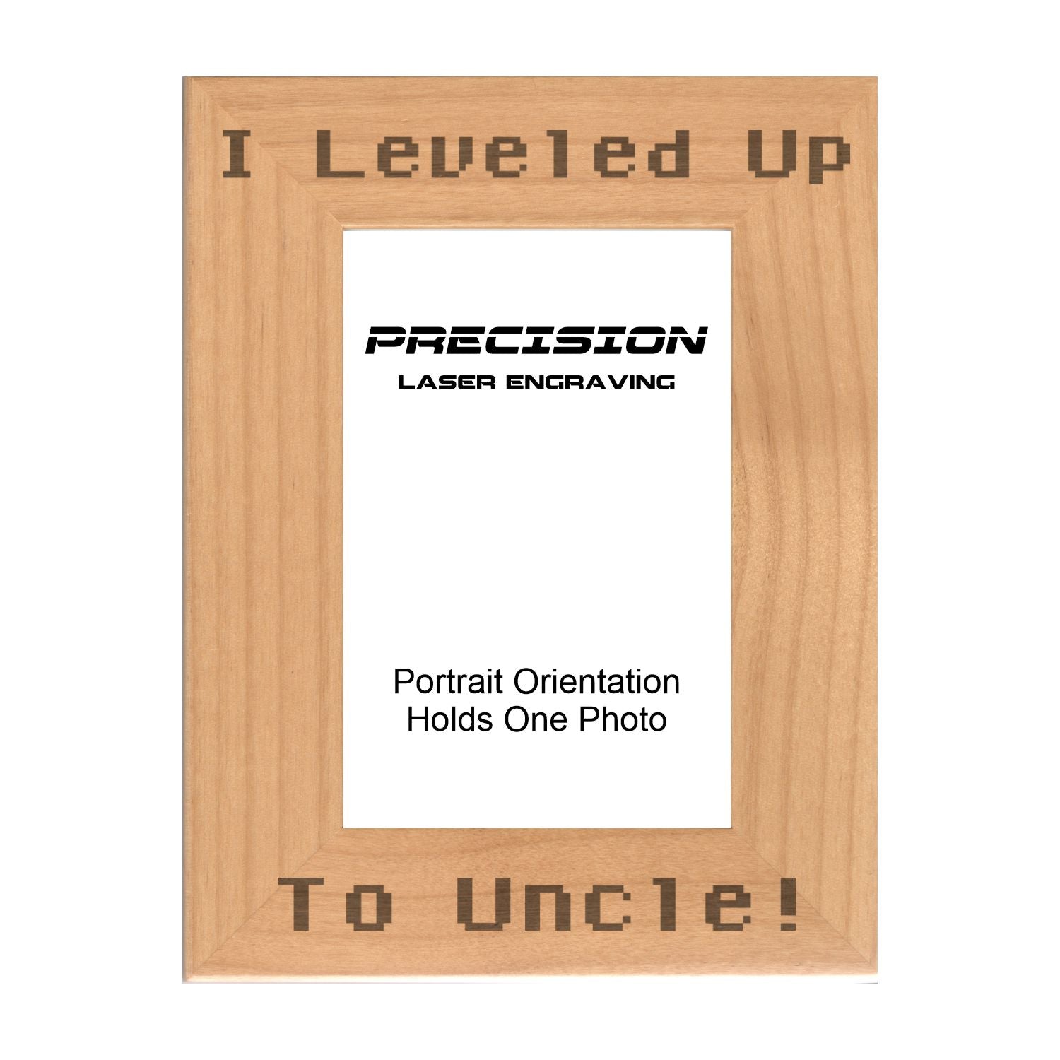 I leveled up to Uncle Picture Frame, Engraved Natural Wood Photo Frame, 4x6 5x7 8x10, Gamer Gift