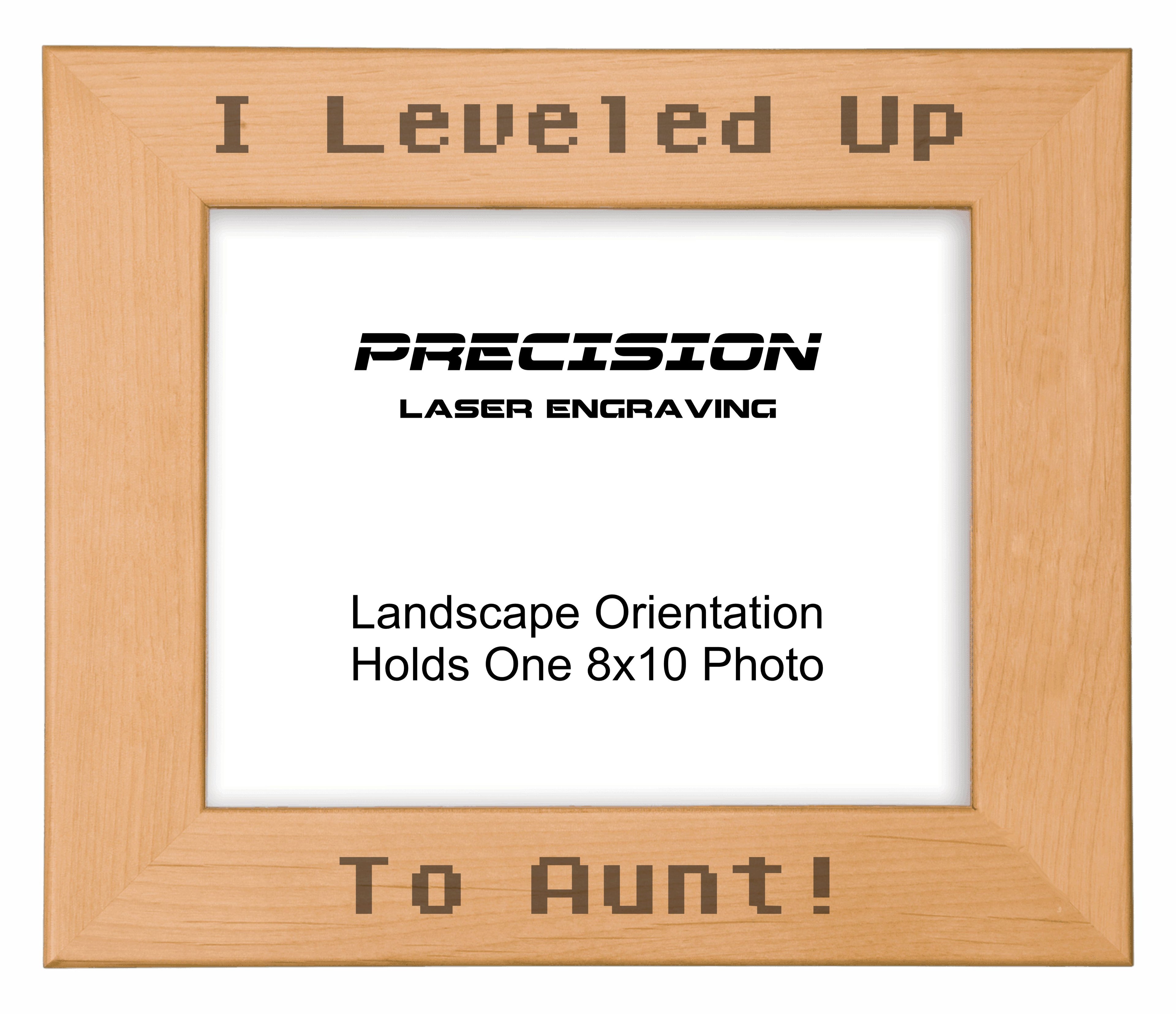 I leveled up to Aunt Picture Frame, Engraved Natural Wood Photo Frame, 4x6 5x7 8x10, Gamer Gift