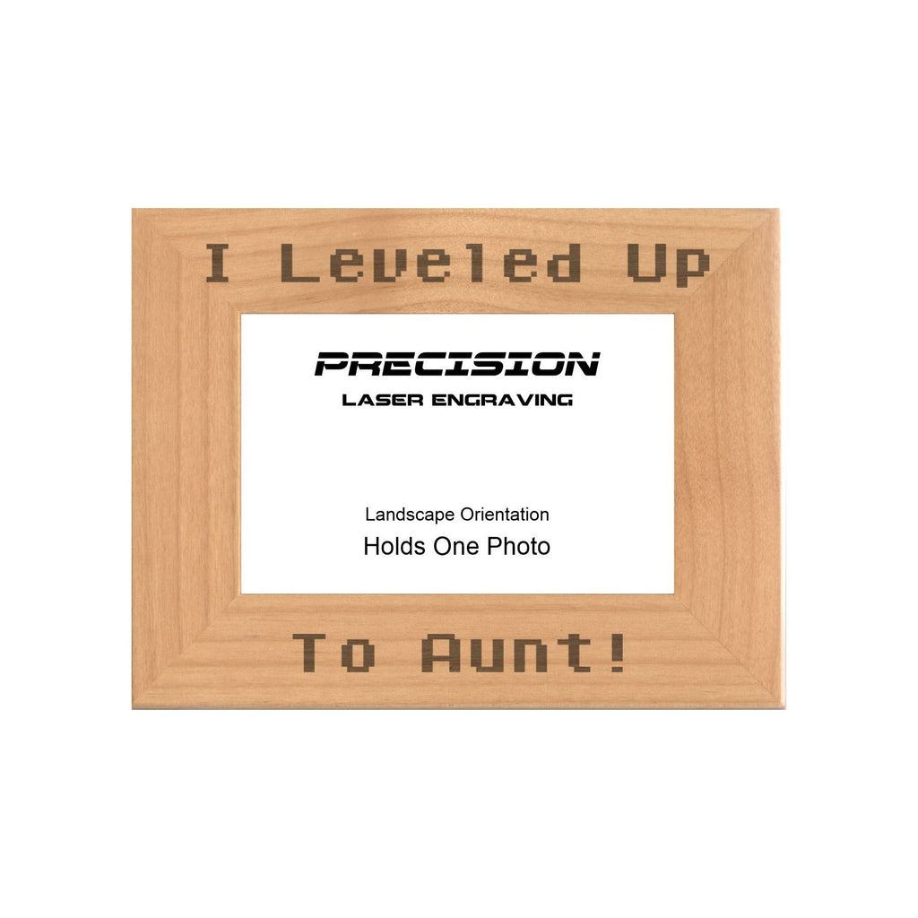 I leveled up to Aunt Picture Frame, Engraved Natural Wood Photo Frame, 4x6 5x7 8x10, Gamer Gift