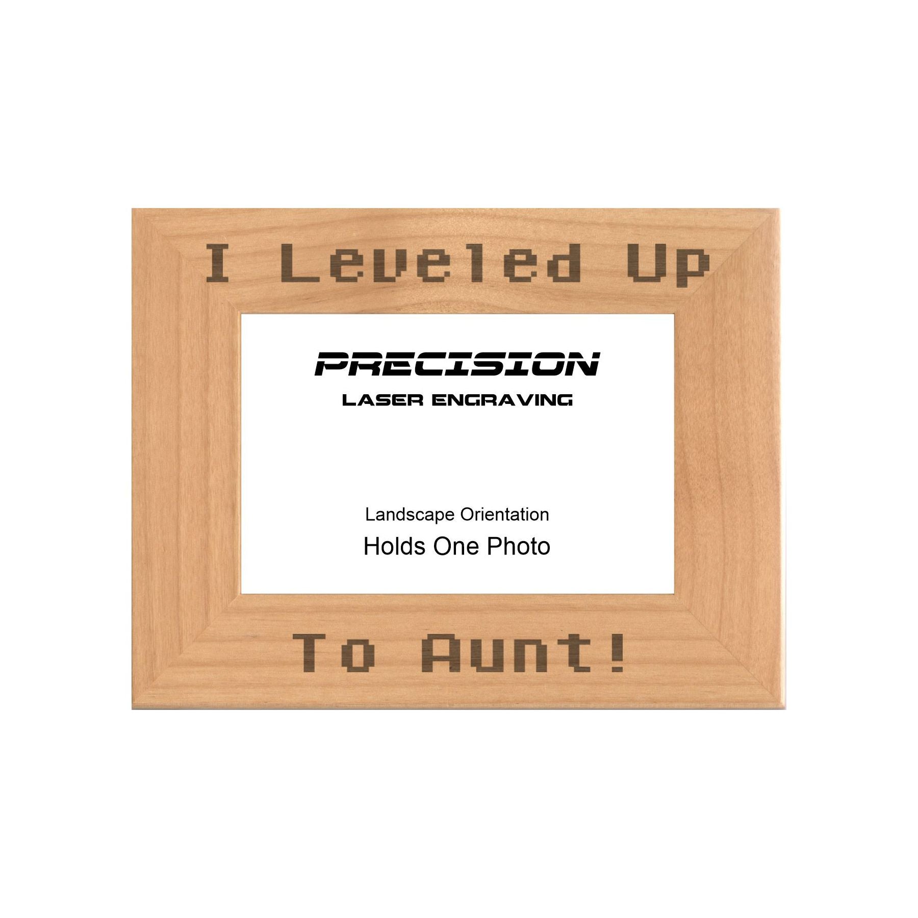 I leveled up to Aunt Picture Frame, Engraved Natural Wood Photo Frame, 4x6 5x7 8x10, Gamer Gift