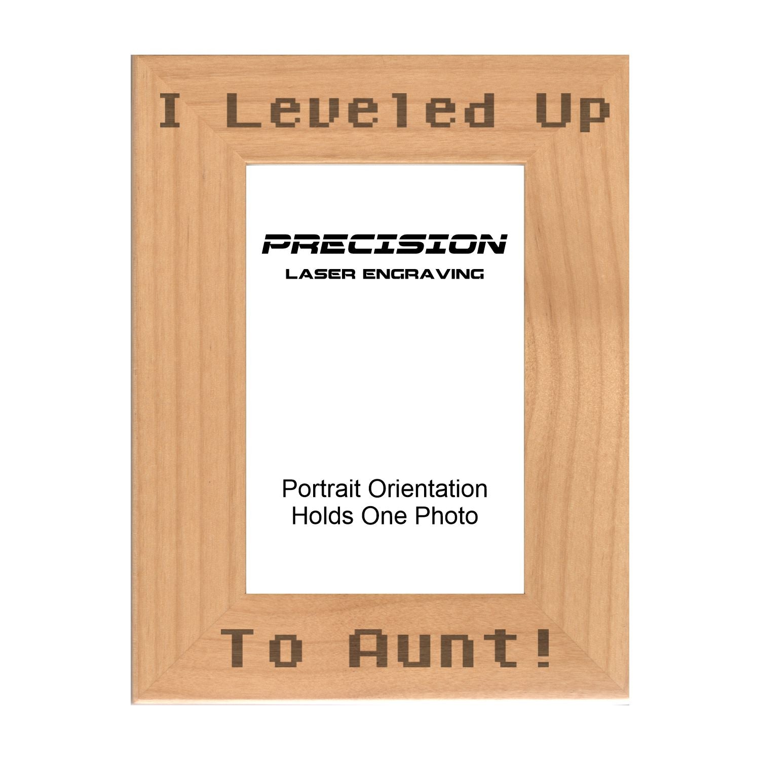 I leveled up to Aunt Picture Frame, Engraved Natural Wood Photo Frame, 4x6 5x7 8x10, Gamer Gift
