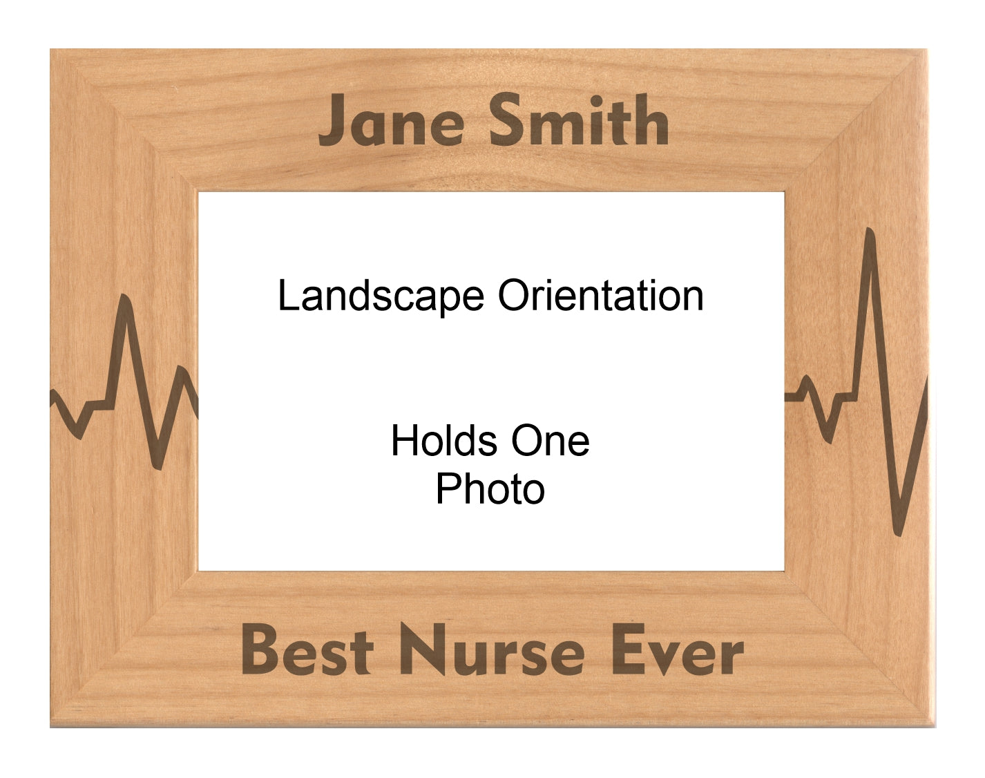 Personalized Best Nurse Ever Heartbeat Engraved Picture Frame, Natural Wood Photo Frame with Your Custom Text, 4x6 5x7 8x10