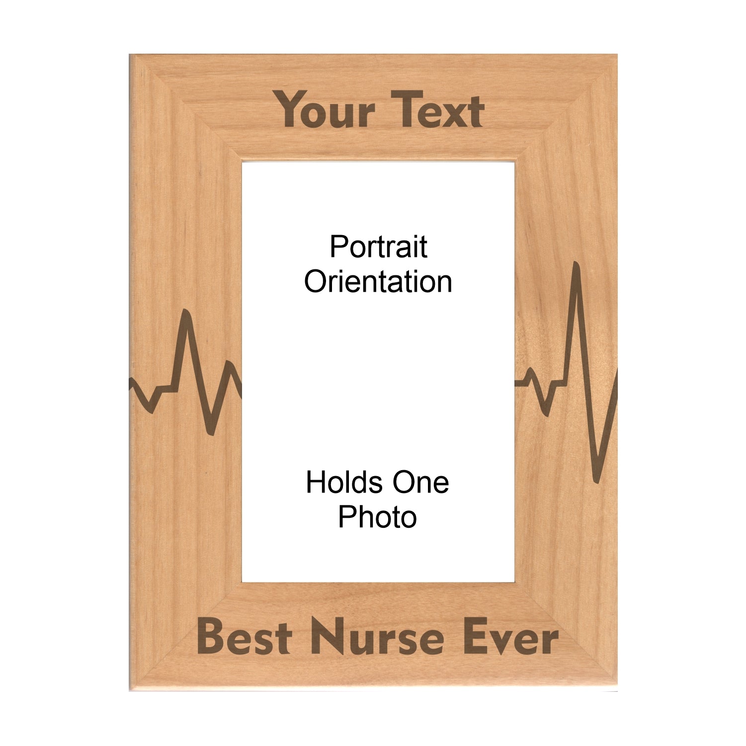Personalized Best Nurse Ever Heartbeat Engraved Picture Frame, Natural Wood Photo Frame with Your Custom Text, 4x6 5x7 8x10