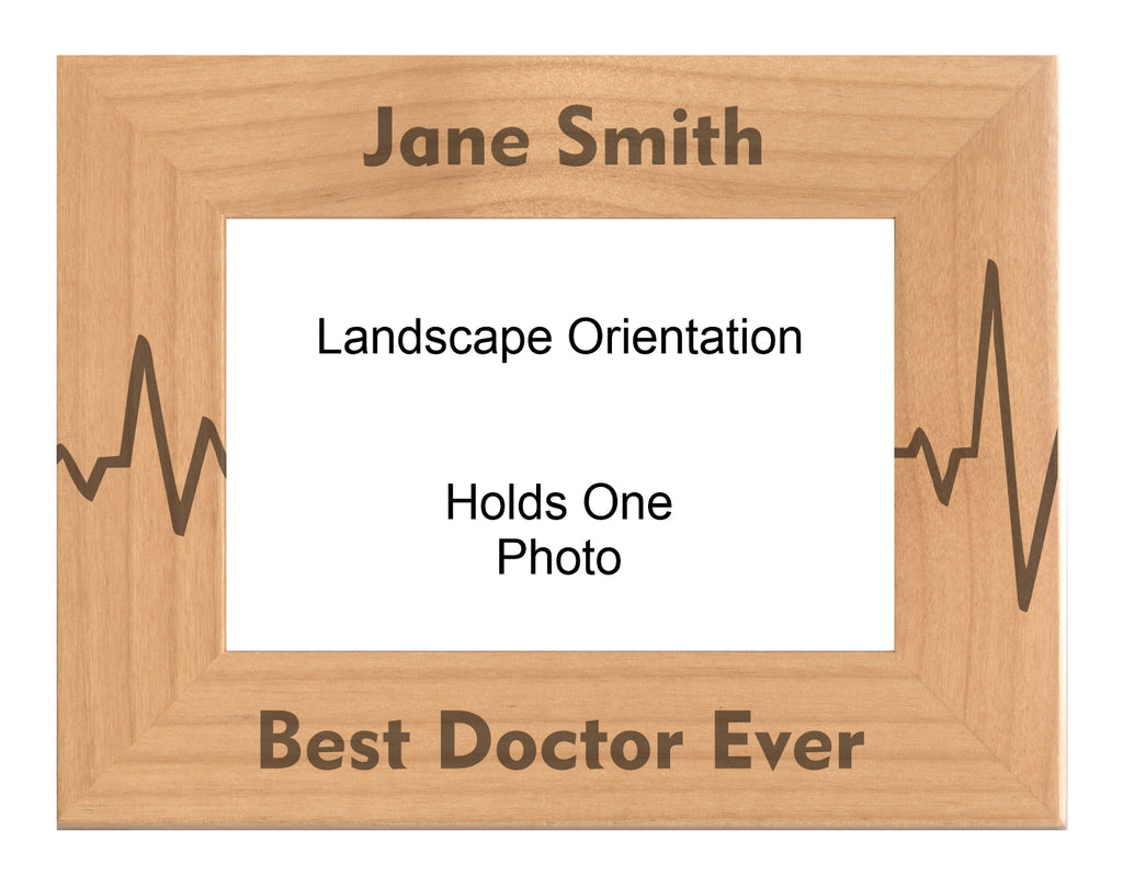Personalized Best Doctor Ever Heartbeat Engraved Picture Frame, Natural Wood Photo Frame with Your Custom Text, 4x6 5x7 8x10