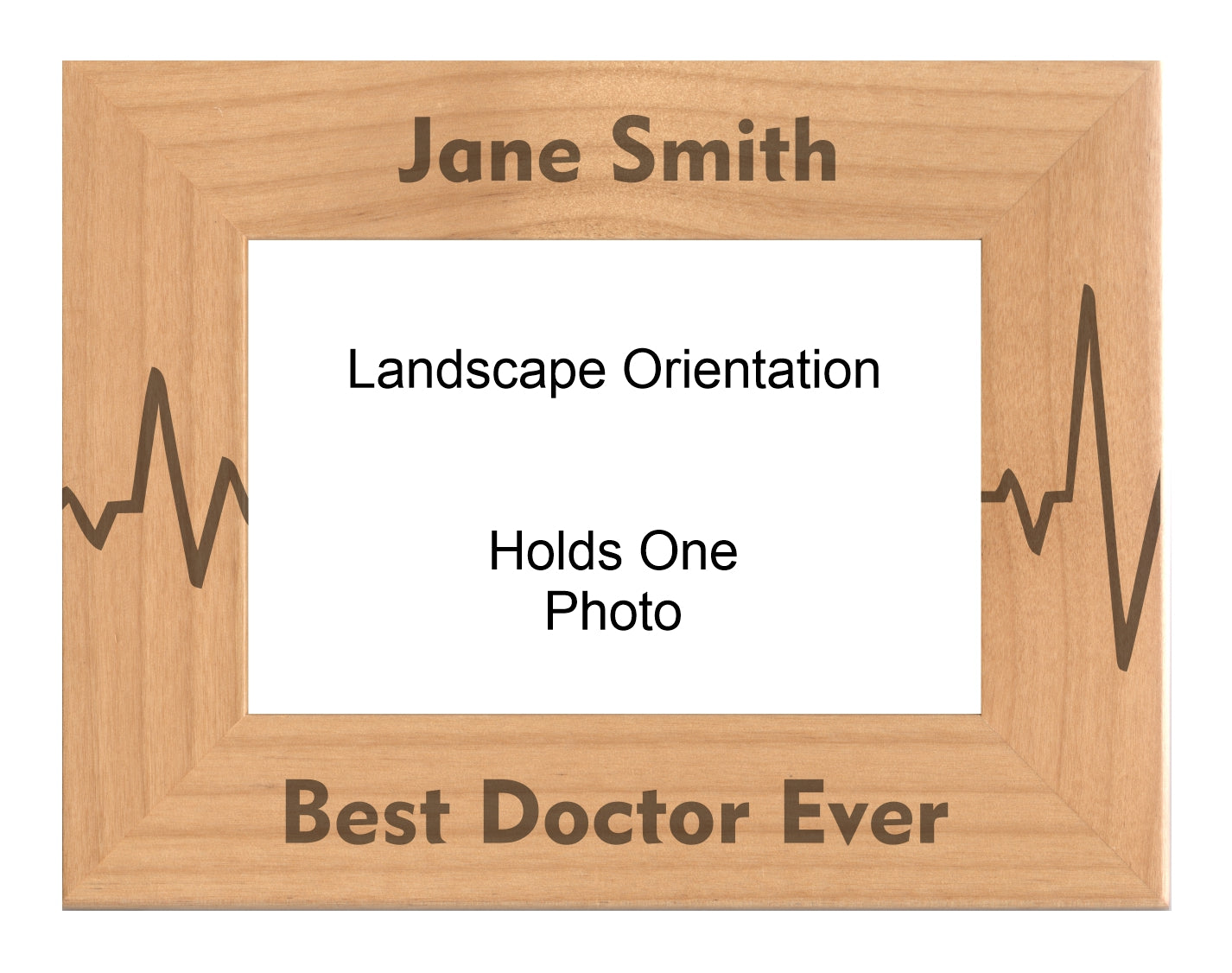 Personalized Best Doctor Ever Heartbeat Engraved Picture Frame, Natural Wood Photo Frame with Your Custom Text, 4x6 5x7 8x10