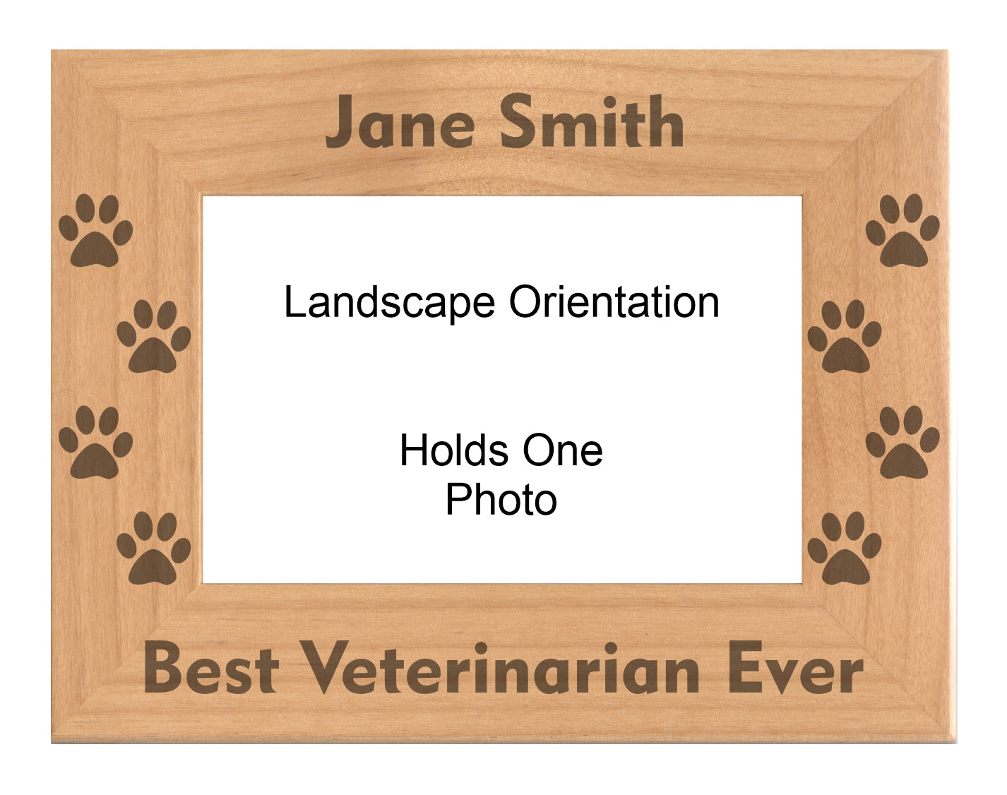 Personalized Best Veterinarian Ever Paw Prints Engraved Picture Frame, Natural Wood Photo Frame with Your Custom Text, 4x6 5x7 8x10