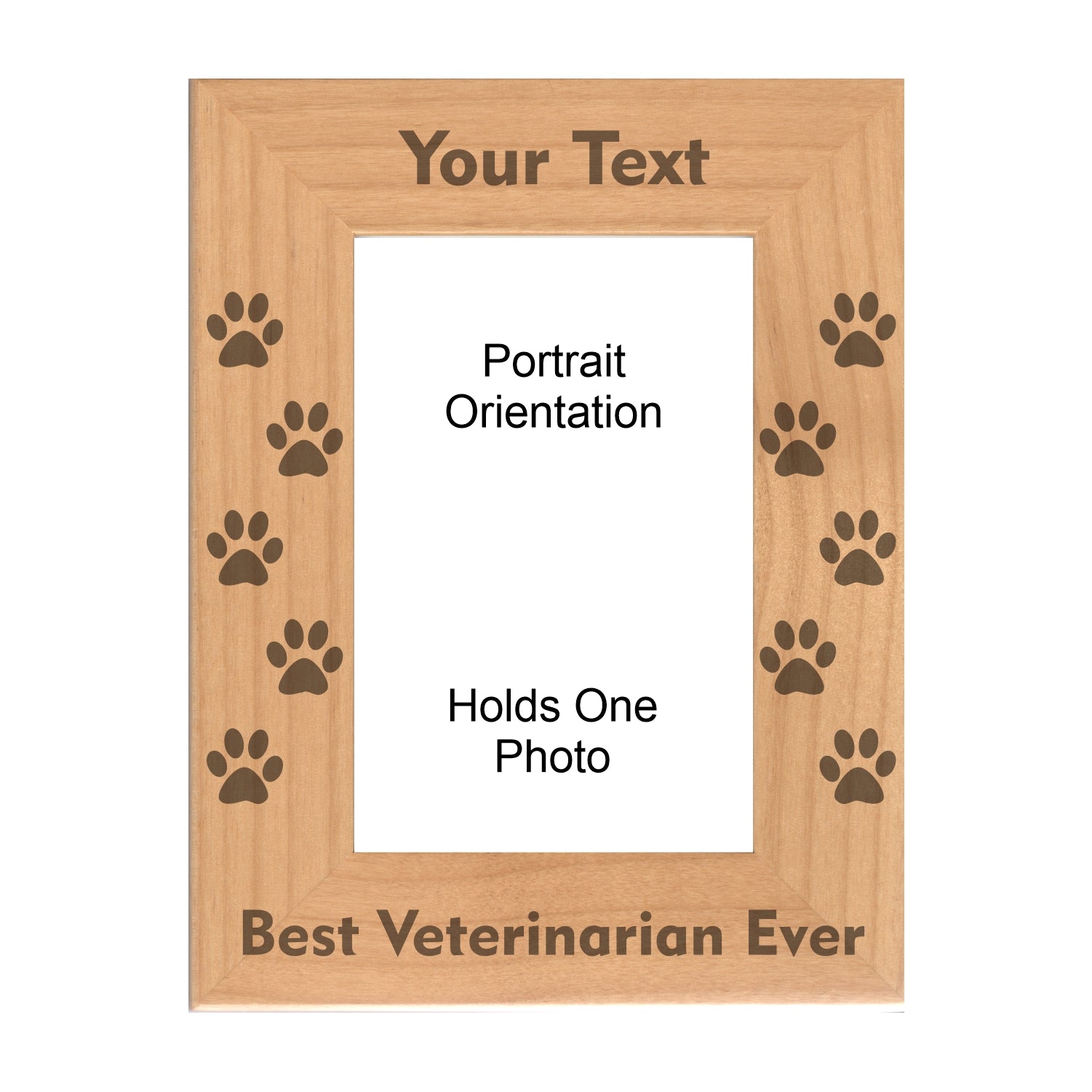 Personalized Best Veterinarian Ever Paw Prints Engraved Picture Frame, Natural Wood Photo Frame with Your Custom Text, 4x6 5x7 8x10