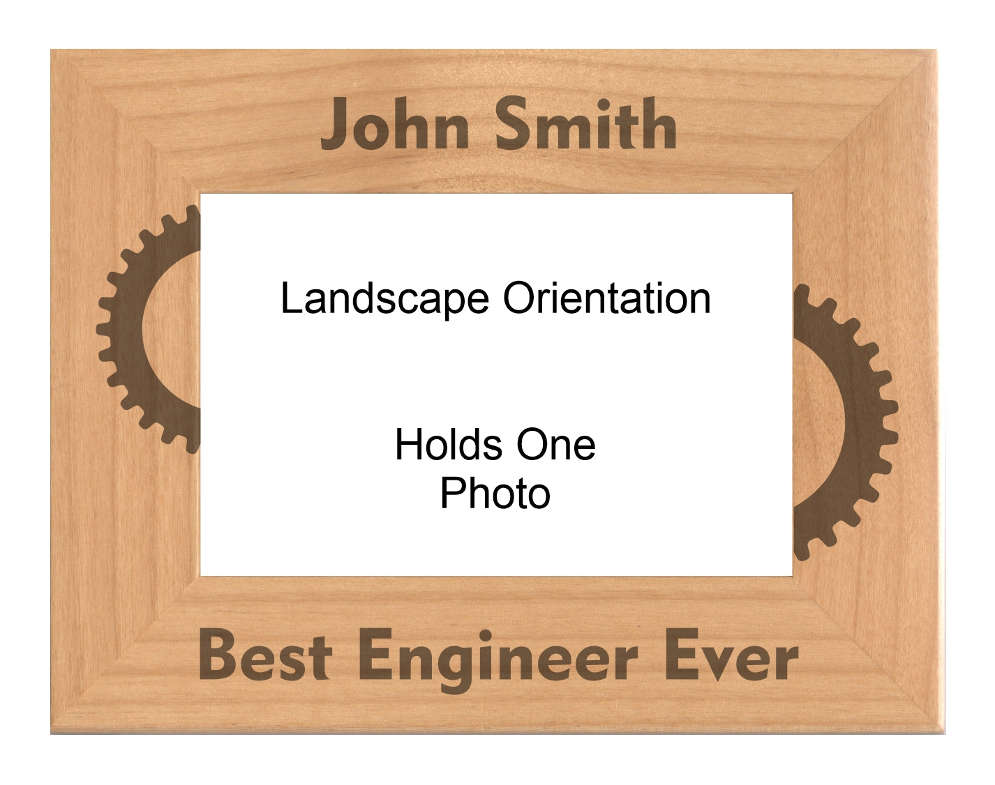 Personalized Best Engineer Ever Gears Engraved Picture Frame, Natural Wood Photo Frame with Your Custom Text, 4x6 5x7 8x10