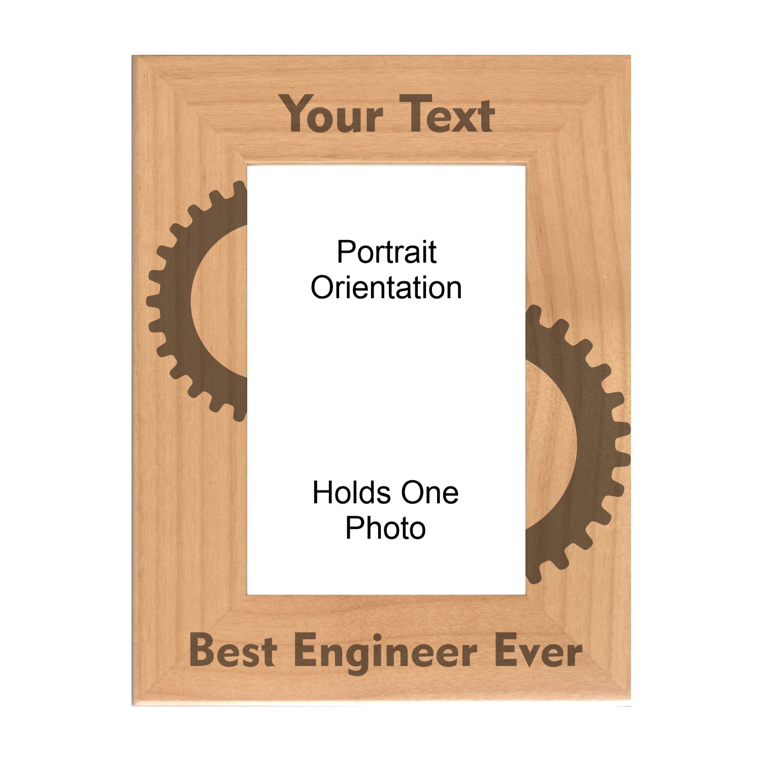 Personalized Best Engineer Ever Gears Engraved Picture Frame, Natural Wood Photo Frame with Your Custom Text, 4x6 5x7 8x10