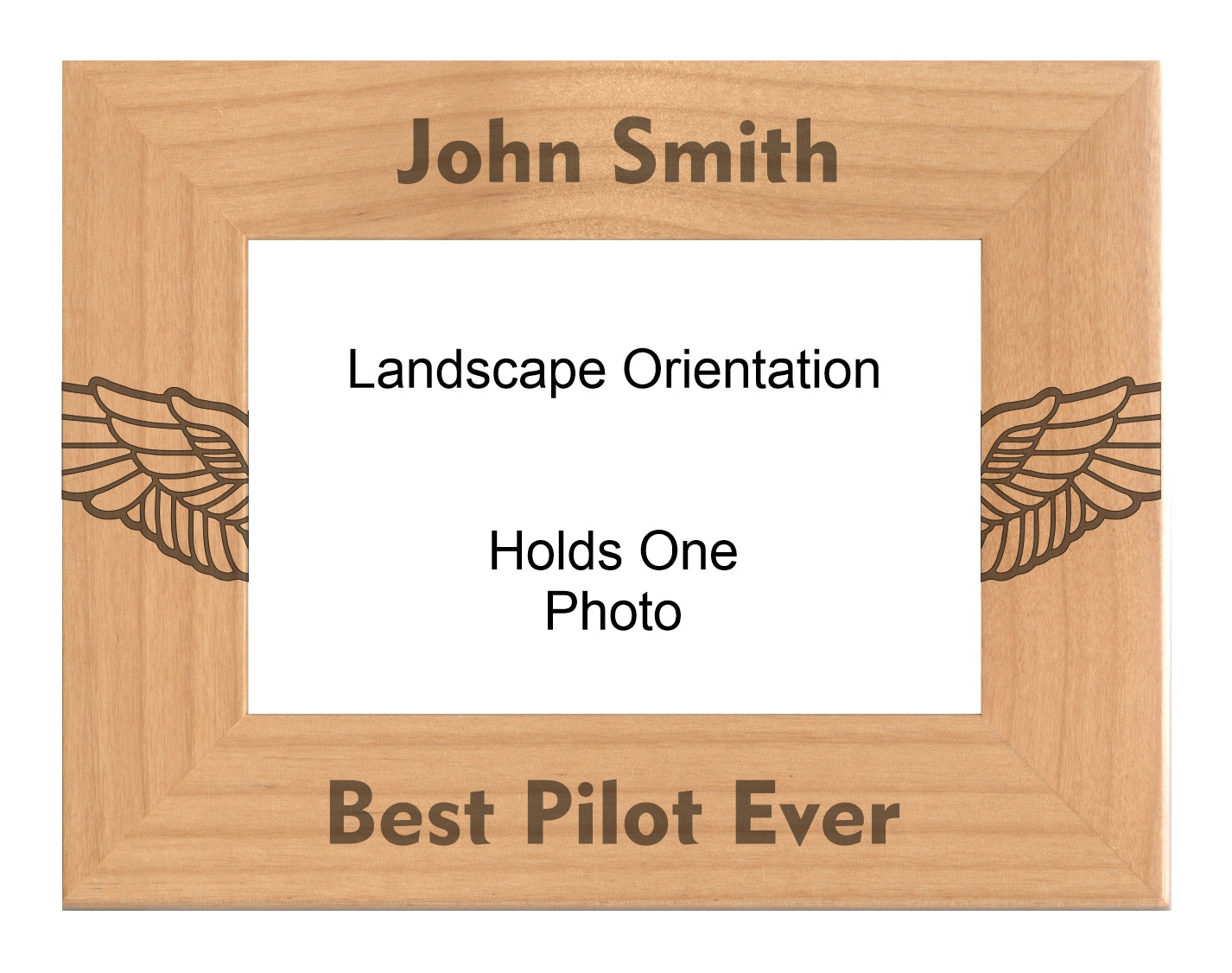 Personalized Best Pilot Ever Wings Engraved Picture Frame, Natural Wood Photo Frame with Your Custom Text, 4x6 5x7 8x10