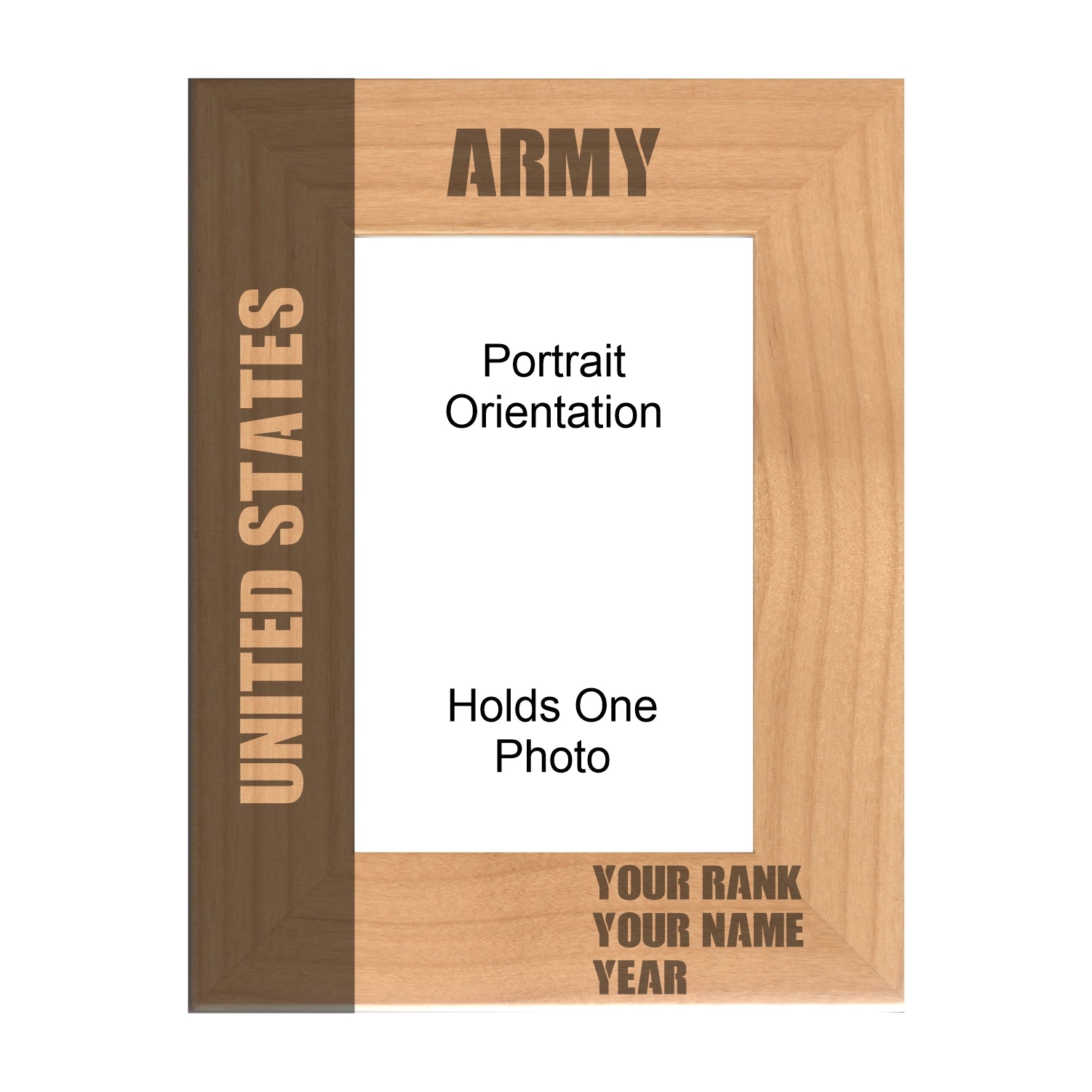 Personalized United States Army Engraved Picture Frame, Natural Wood Photo Frame with Your Custom Text, 4x6 5x7 8x10
