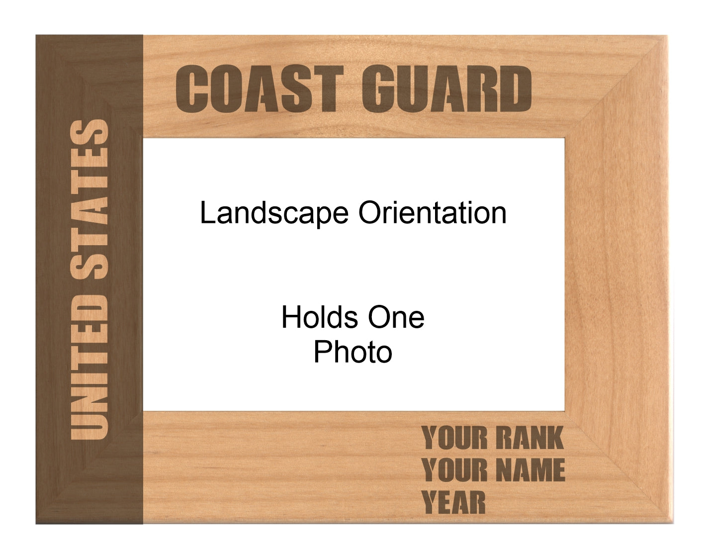 Personalized United States Coast Guard Engraved Picture Frame, Natural Wood Photo Frame with Your Custom Text, 4x6 5x7 8x10