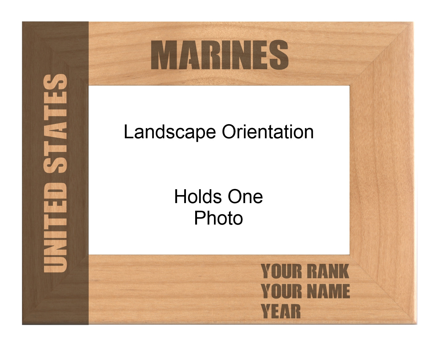 Personalized United States Marines Engraved Picture Frame, Natural Wood Photo Frame with Your Custom Text, 4x6 5x7 8x10