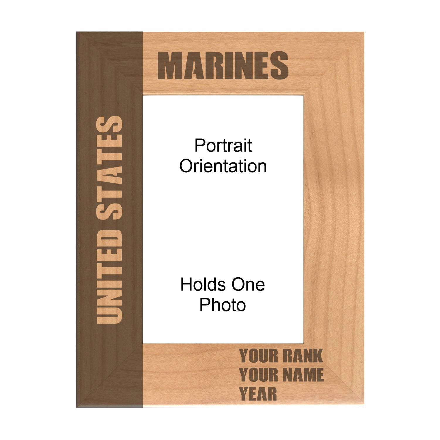Personalized United States Marines Engraved Picture Frame, Natural Wood Photo Frame with Your Custom Text, 4x6 5x7 8x10