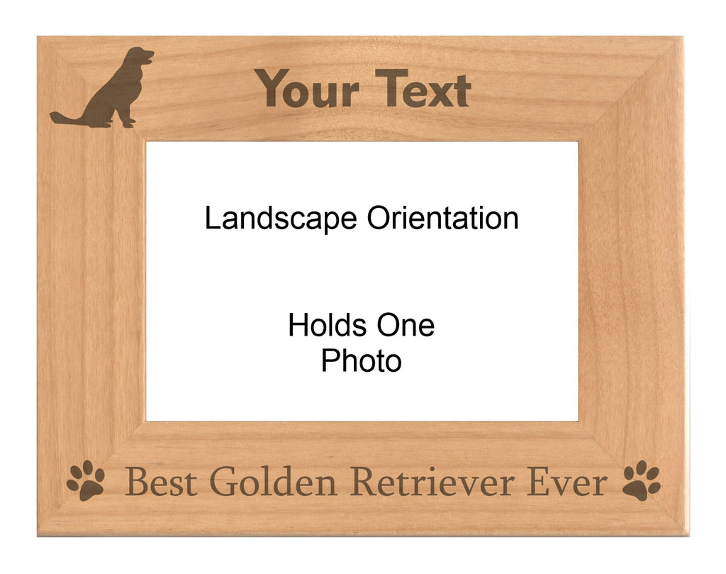Personalized Best Golden Retriever Ever Engraved Picture Frame, Natural Wood Photo Frame with Your Custom Text, 4x6 5x7 8x10