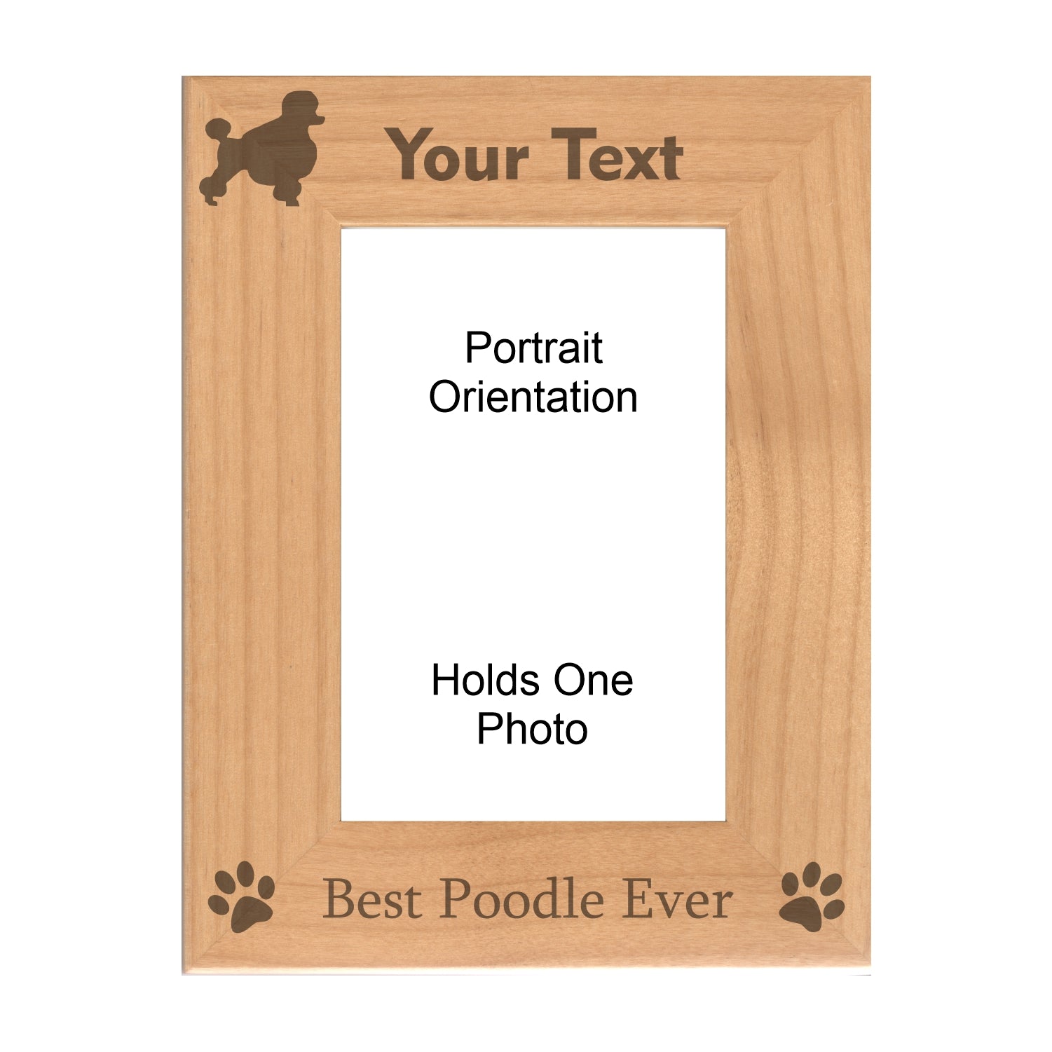 Personalized Best Poodle Ever Engraved Picture Frame, Natural Wood Photo Frame with Your Custom Text, 4x6 5x7 8x10