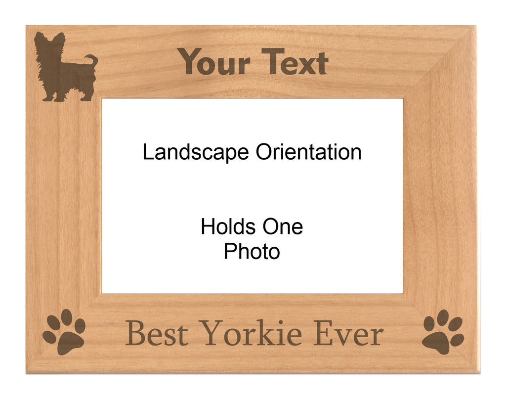 Personalized Best Yorkie Ever Engraved Picture Frame, Natural Wood Photo Frame with Your Custom Text, 4x6 5x7 8x10