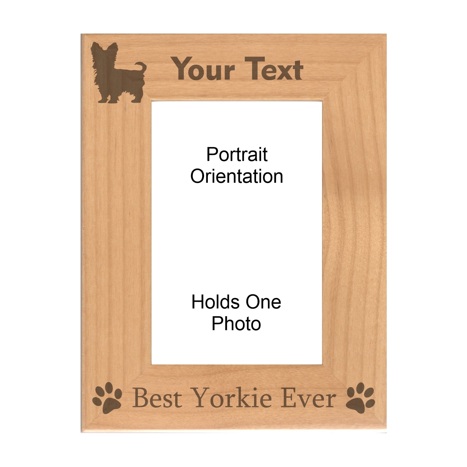 Personalized Best Yorkie Ever Engraved Picture Frame, Natural Wood Photo Frame with Your Custom Text, 4x6 5x7 8x10